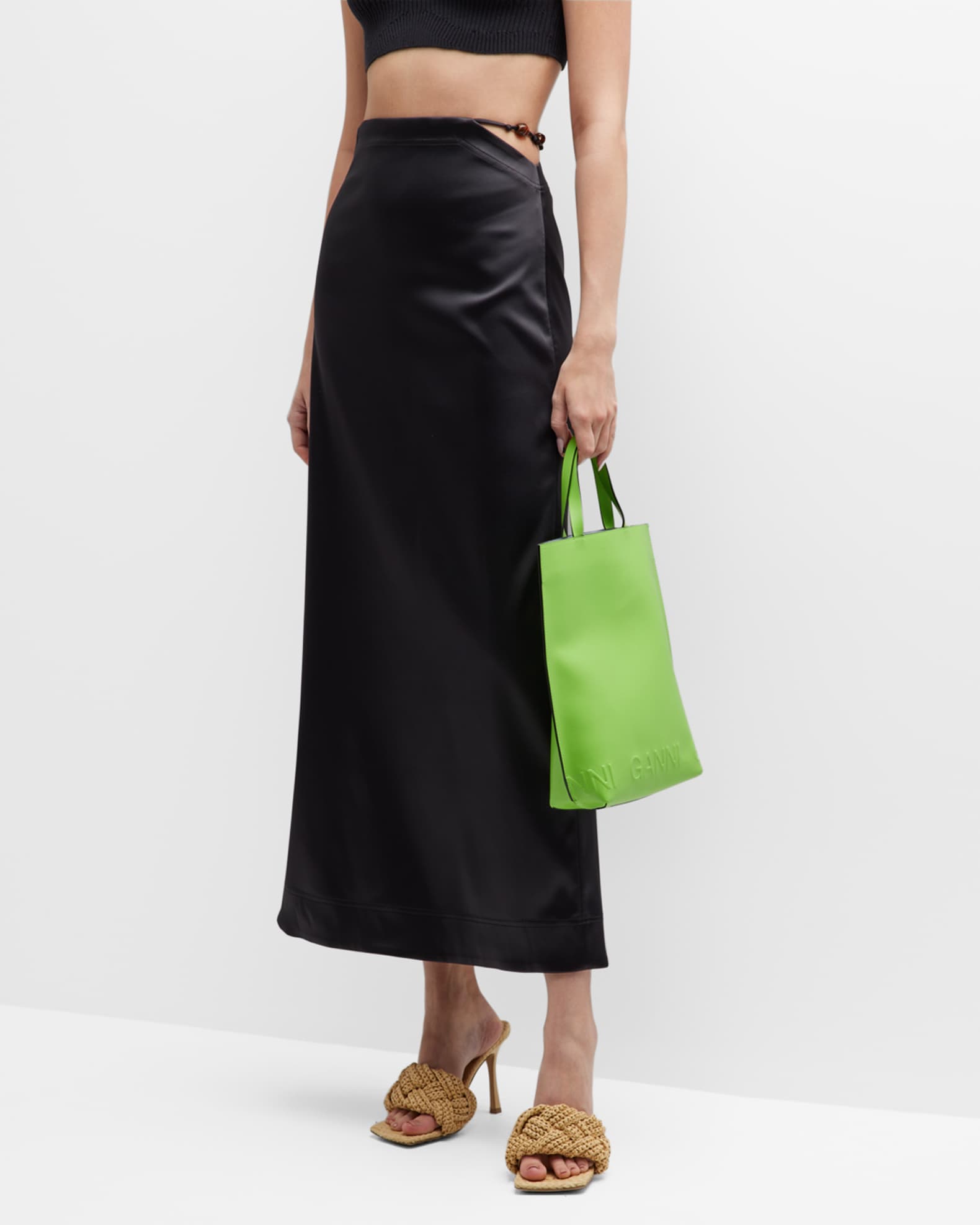 Ganni Double-Satin Straight Maxi Skirt | Neiman Marcus