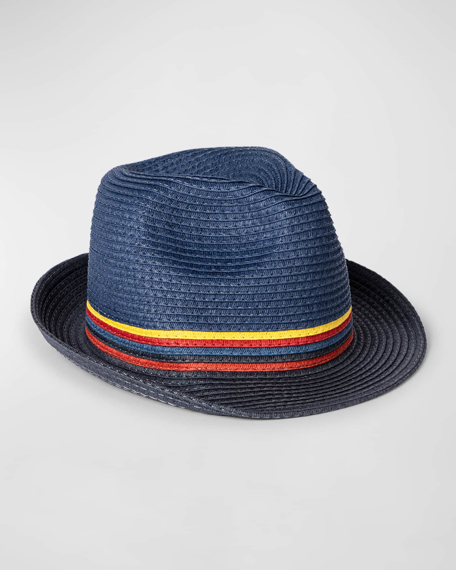 Paul Smith Men's Bright Stripe Straw Fedora Hat