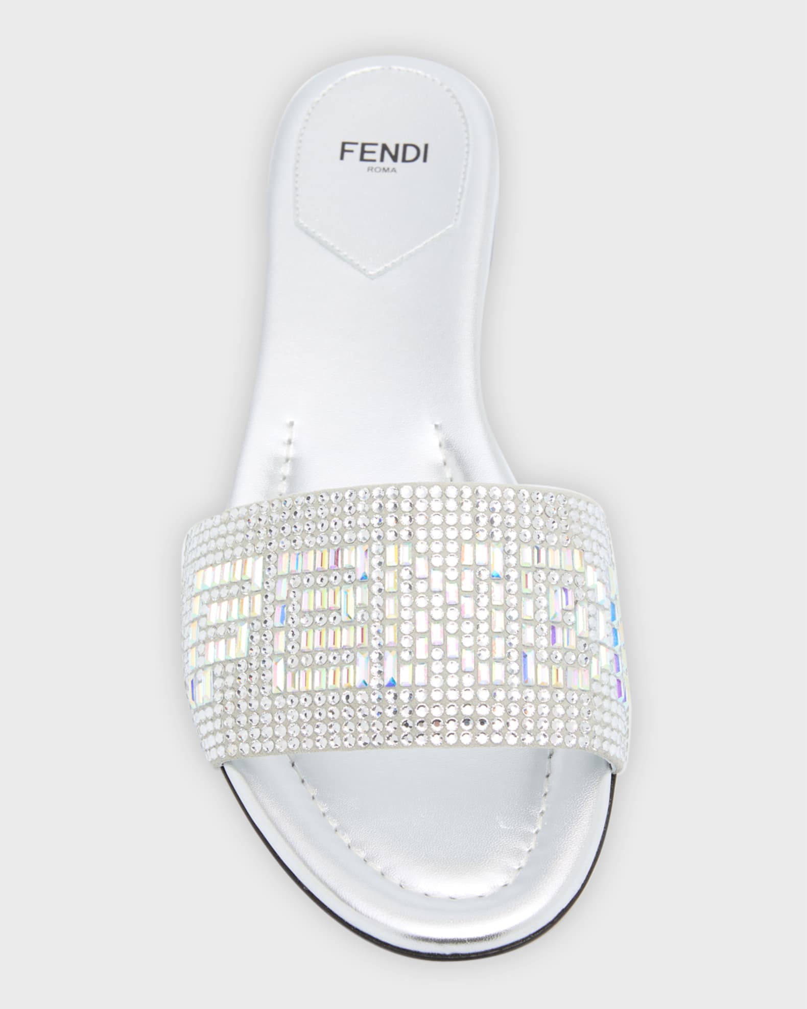 Fendi Crystal Logo Flat Resort Sandals Neiman Marcus