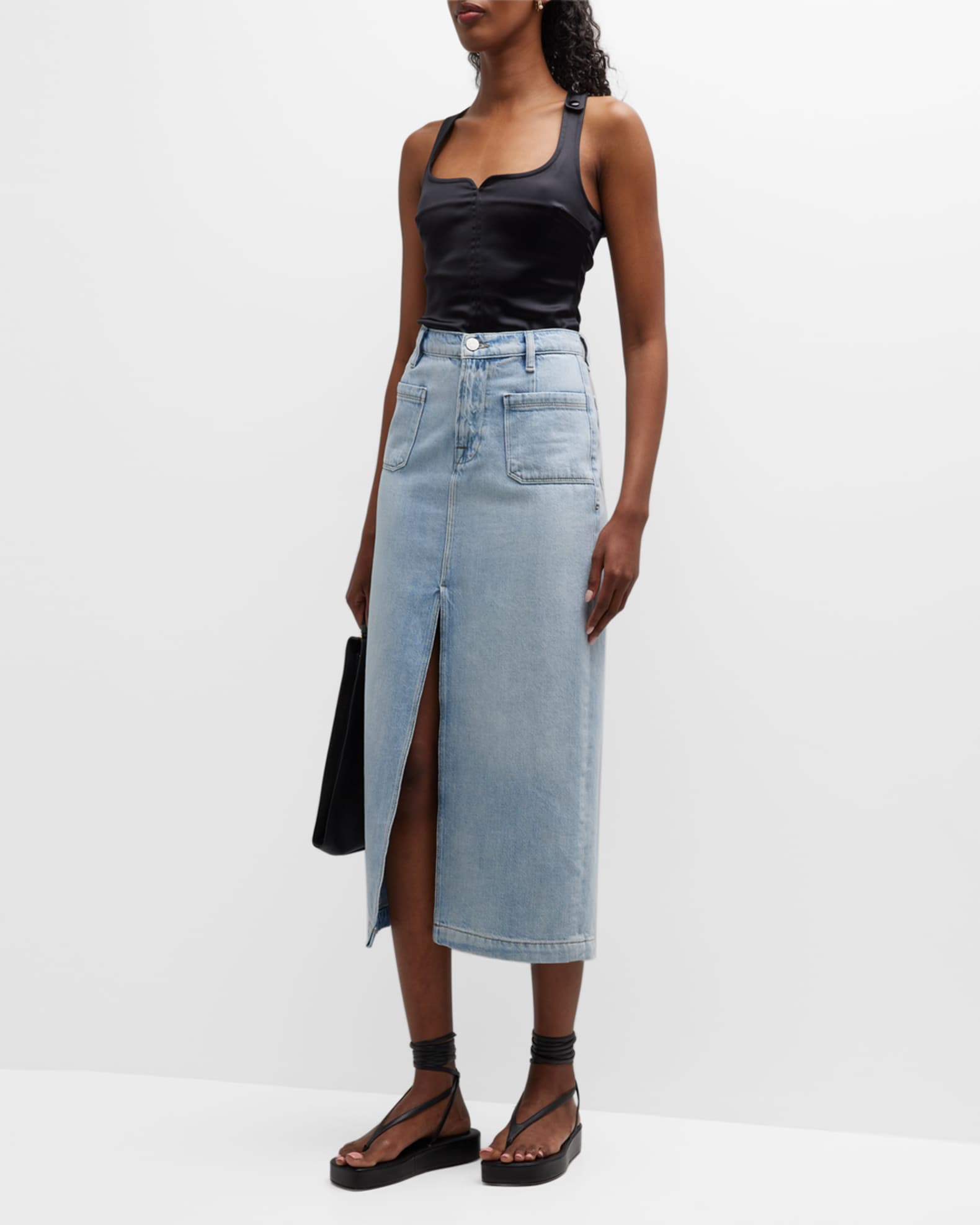 FRAME Le Bardot Denim Maxi Skirt Neiman Marcus