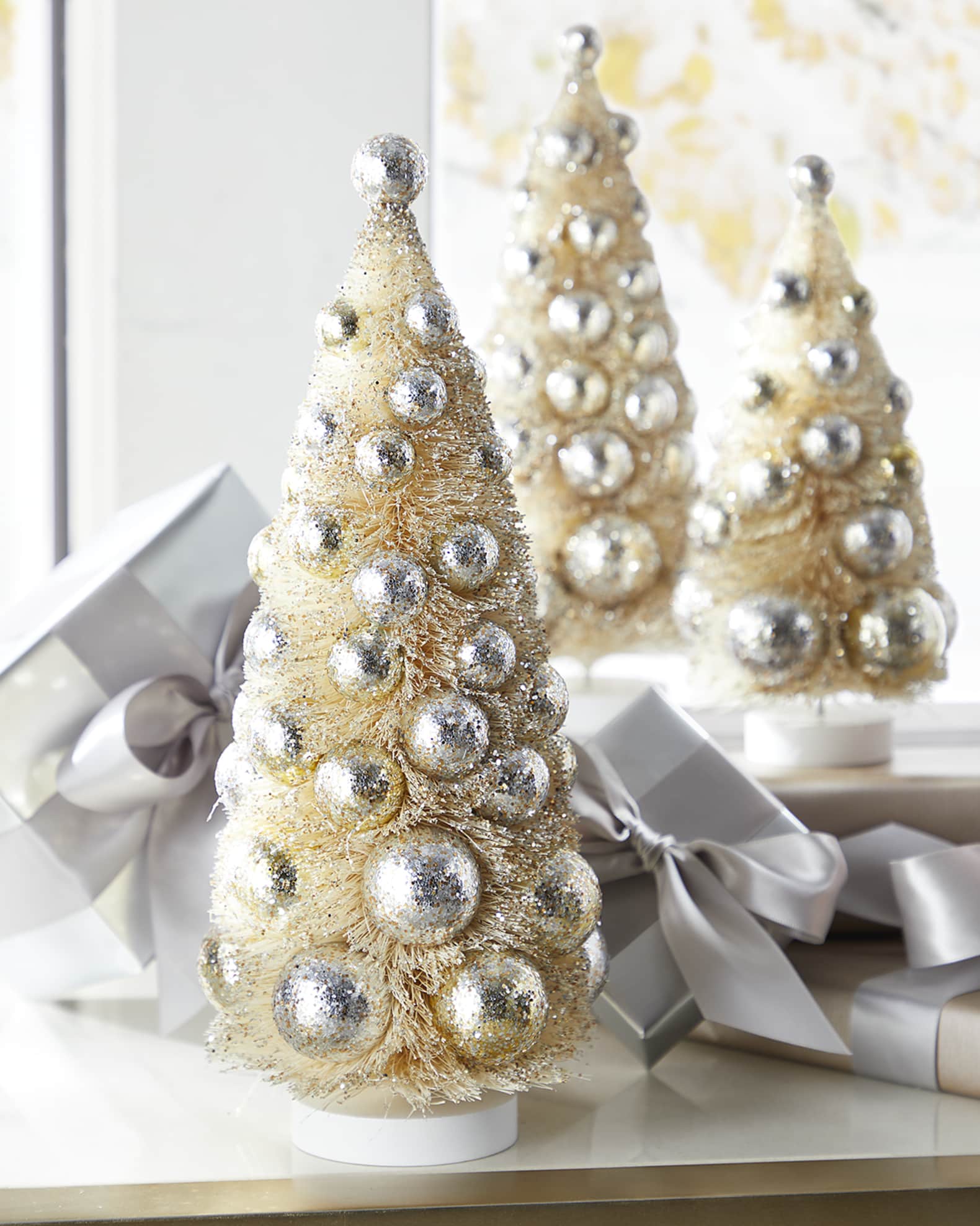 Bethany Lowe Silver & Gold Bottle Brush Holiday Trees, Set of 3