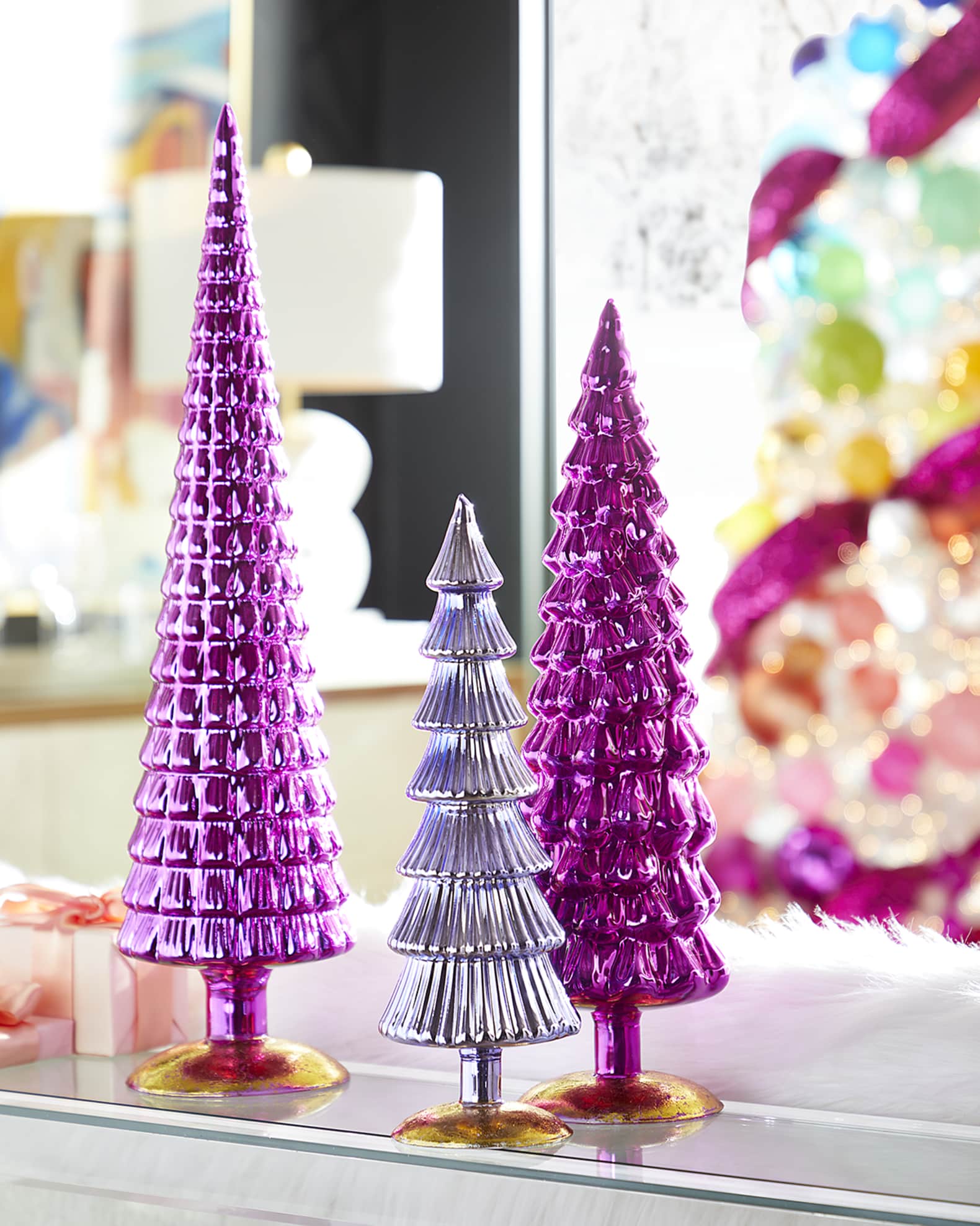 Cody Foster & Co Violet Hue Christmas Trees, Set of 3 Neiman Marcus