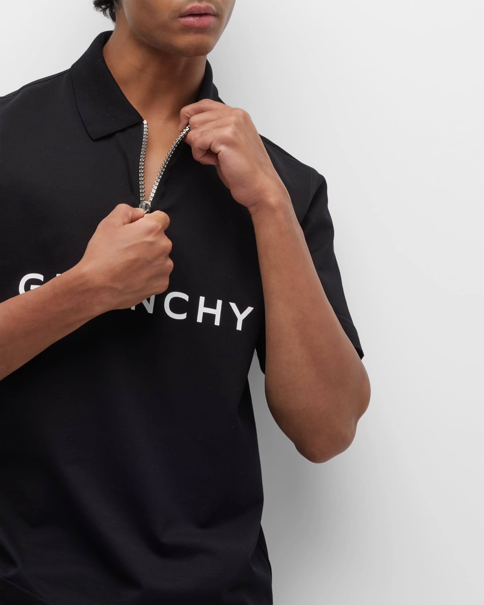 Zipped Silk Polo Shirt in Black - Givenchy