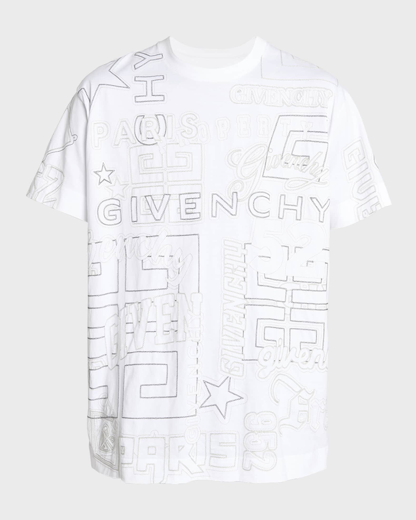 Givenchy Men's Oversized Embroidered Logo T-Shirt | Neiman Marcus