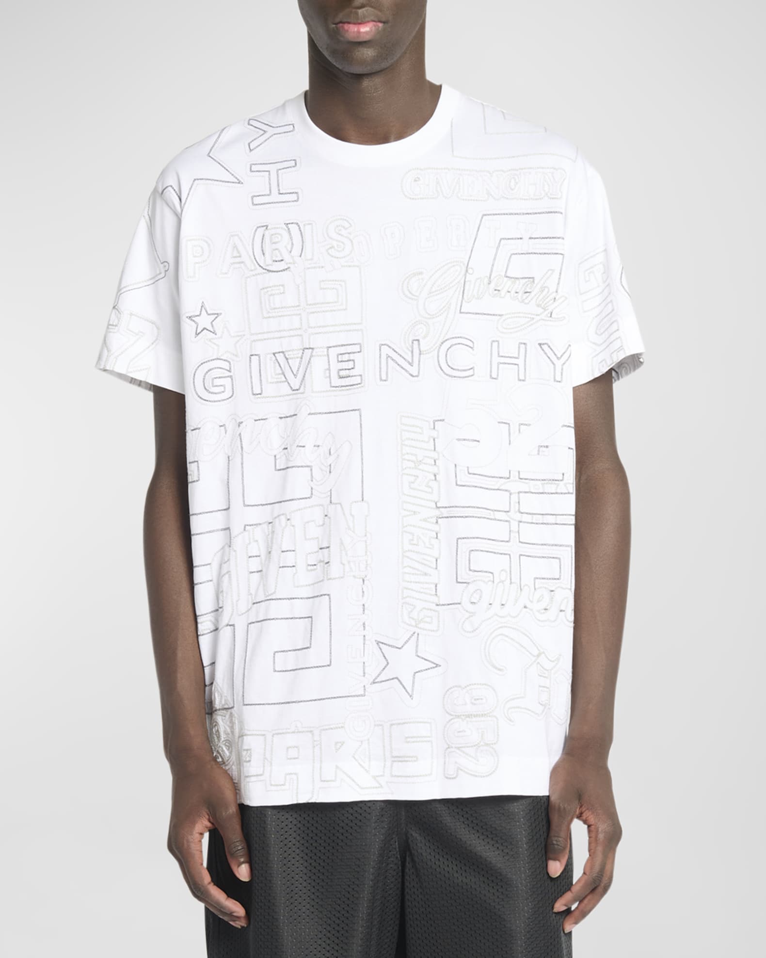 Givenchy Men's Oversized Embroidered Logo TShirt Neiman Marcus