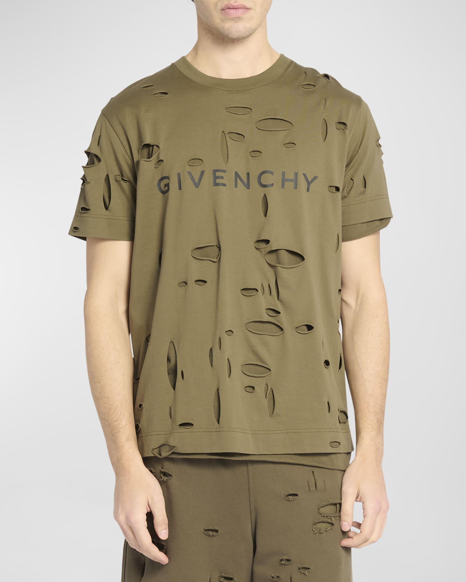 Givenchy Men's Destroyed Double-Layer T-Shirt | Neiman