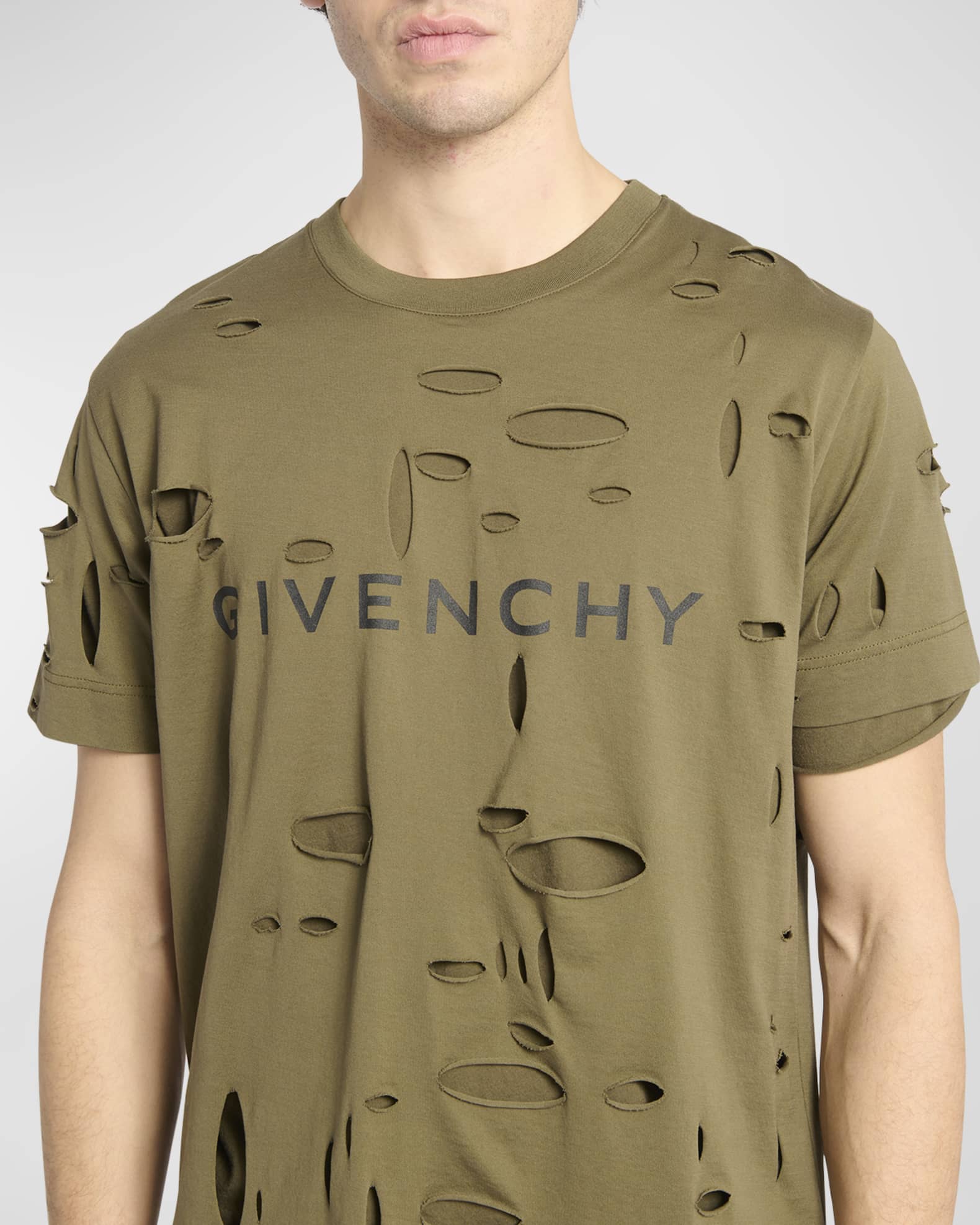 Givenchy Men's Destroyed Double-Layer T-Shirt | Neiman Marcus