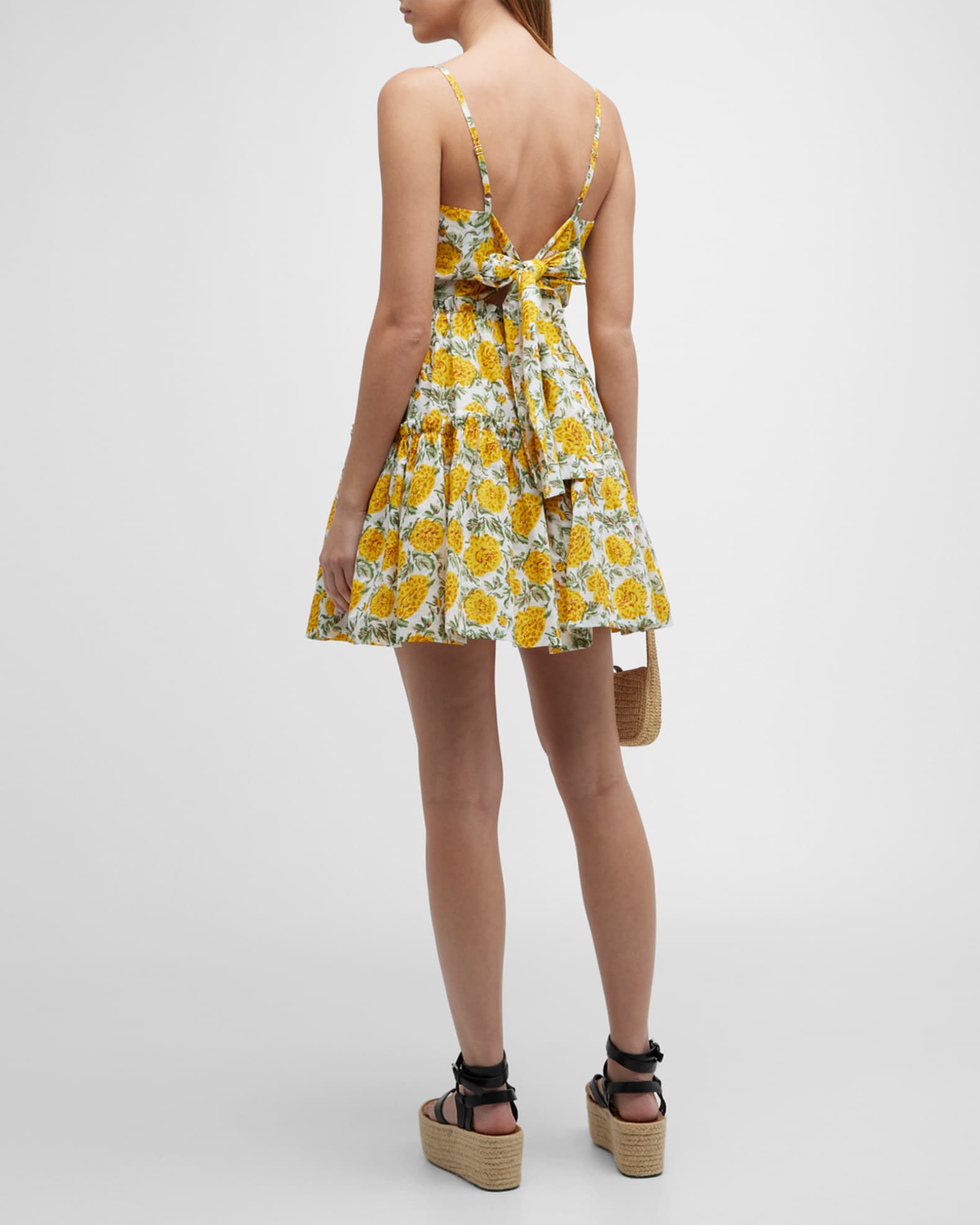 EDDY Kelsey Tie-Back Tiered Floral Mini Dress | Neiman Marcus