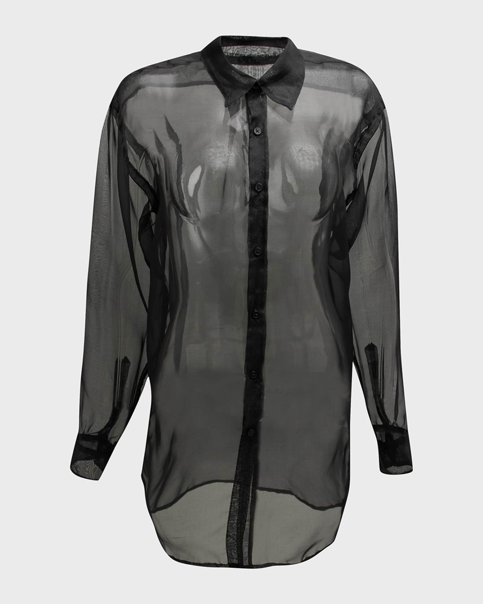 SPRWMN Sheer Oversized Silk Shirt with Pocket | Neiman Marcus