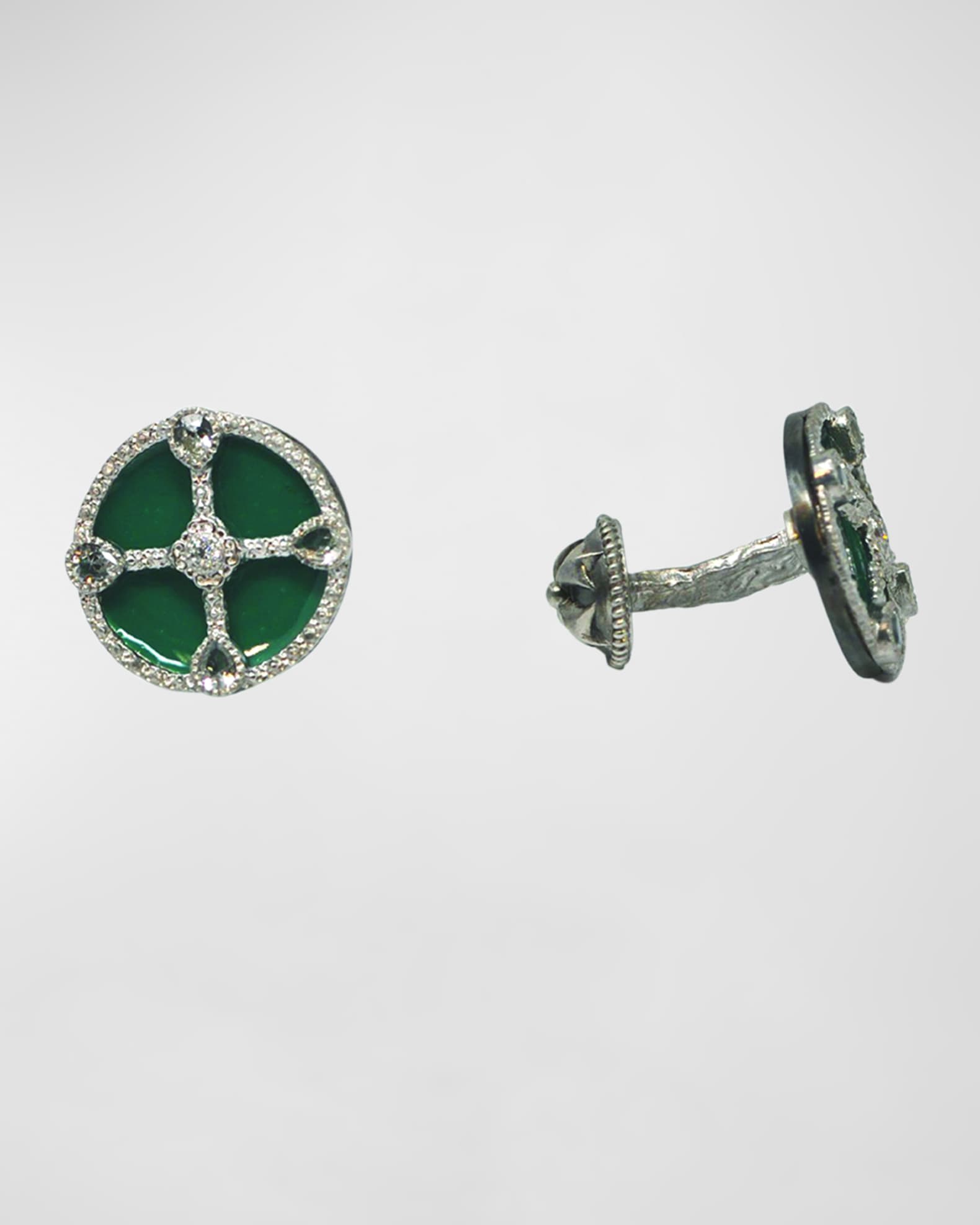 Men's Diamond and White Sapphire Enamel Cufflinks  0