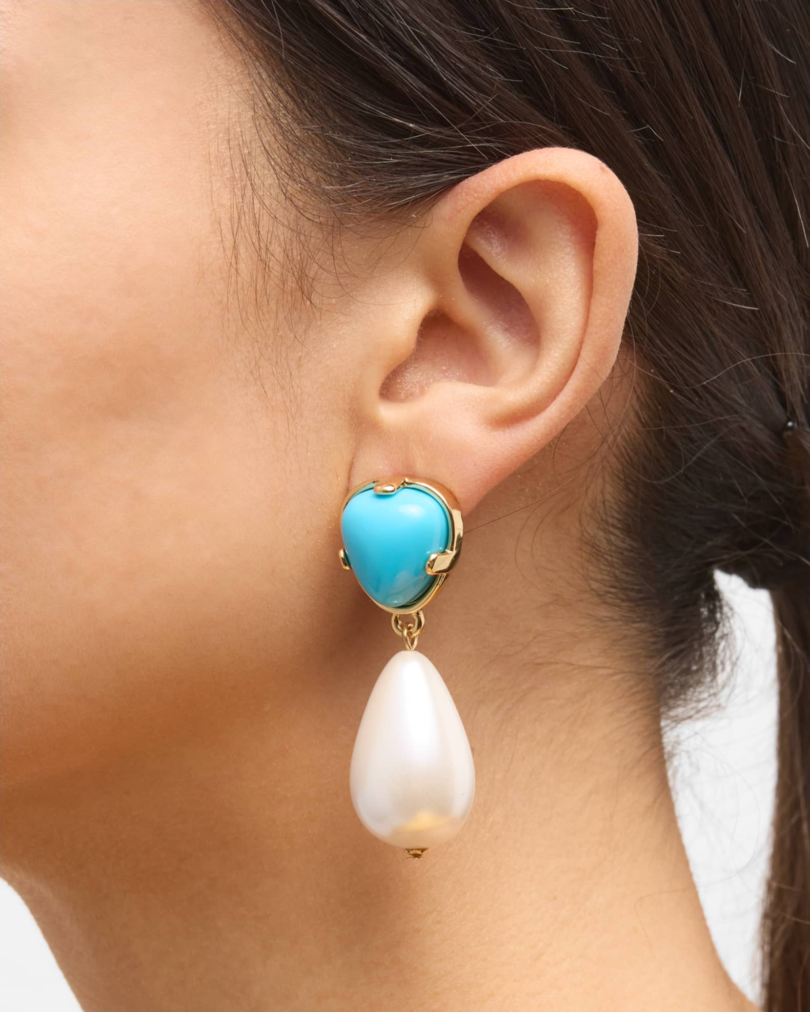 Gold Turquoise Pearl Drop Earrings 1