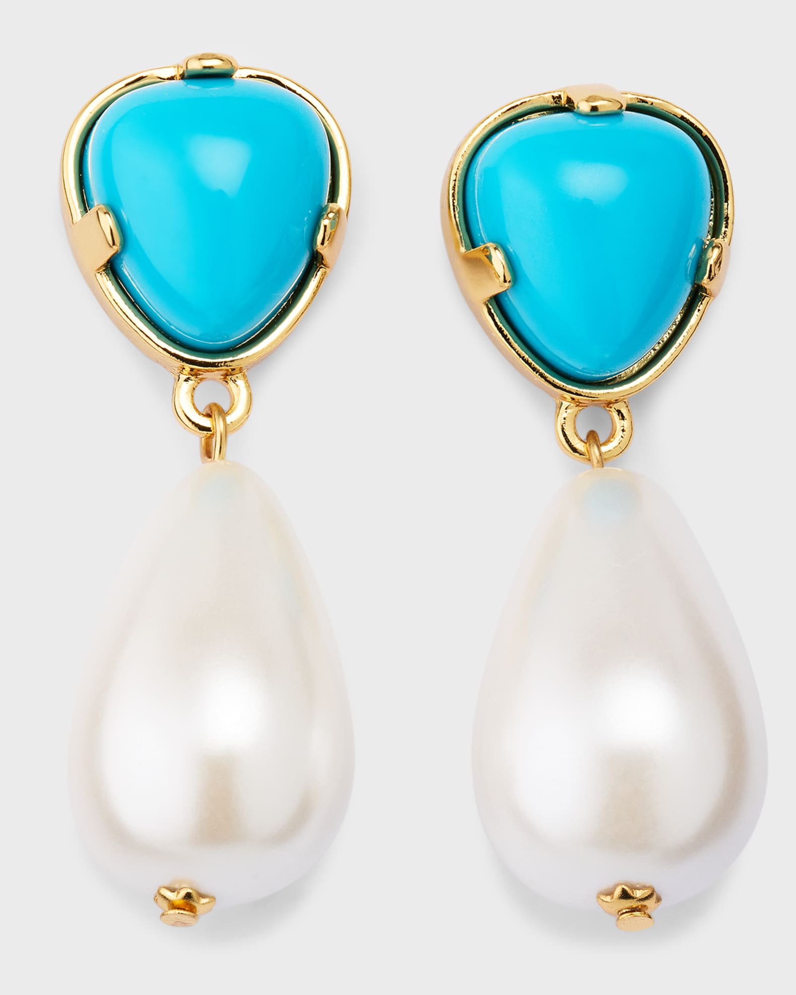 Gold Turquoise Pearl Drop Earrings 0