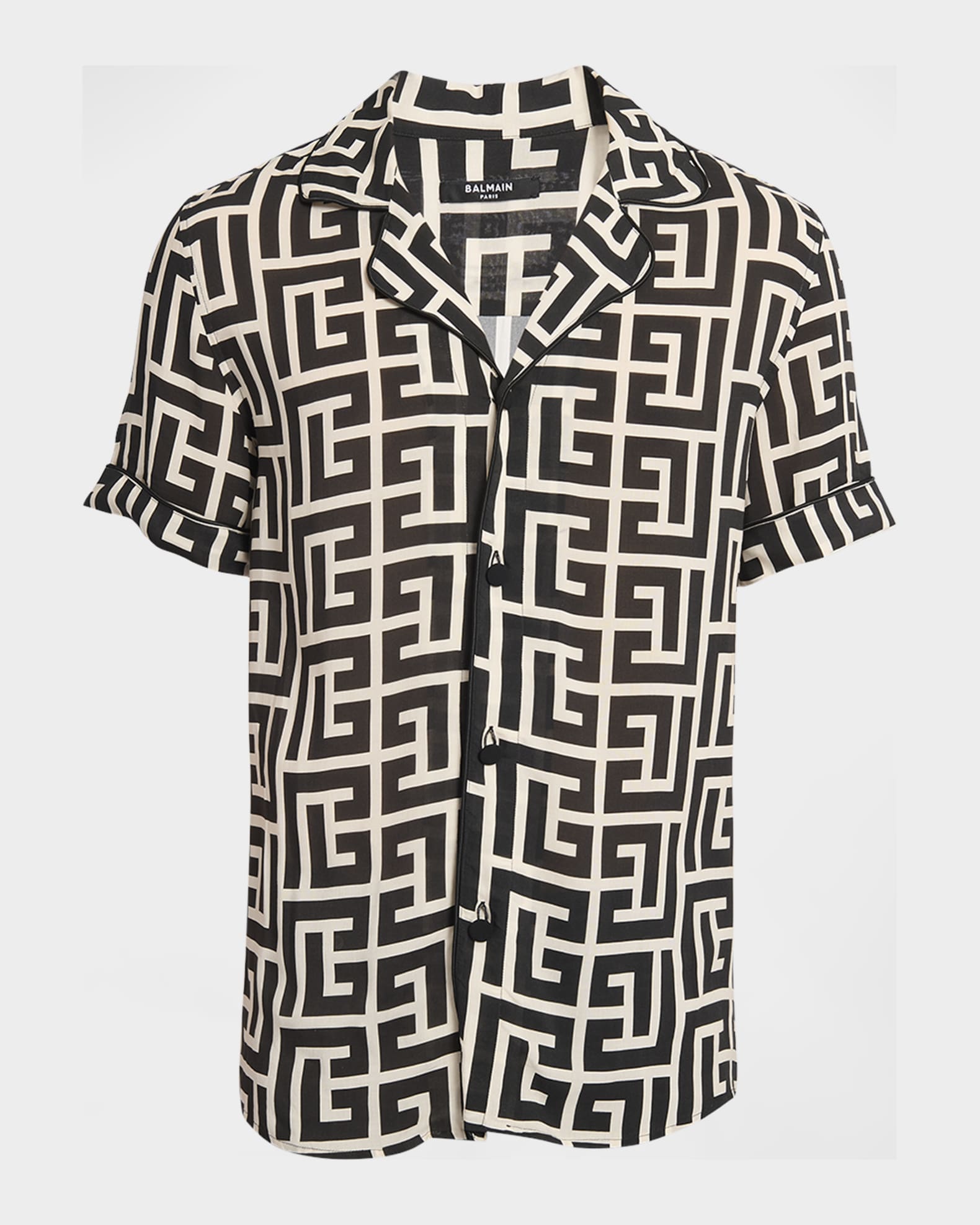 Balmain Men's Monogram Short-sleeved Shirt - Black - Casual Shirts