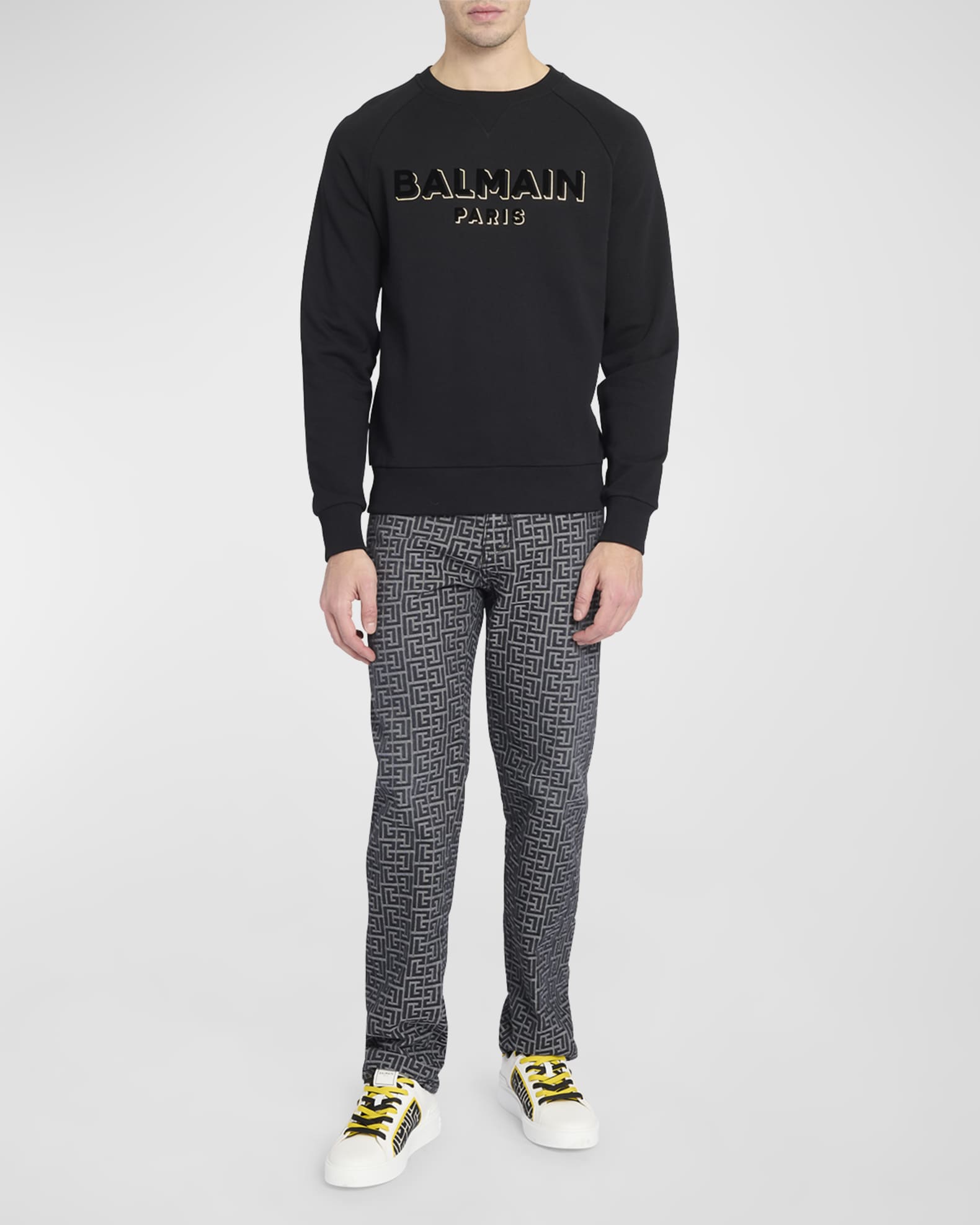 Balmain Men s Flocked Foil Logo Sweatshirt Neiman Marcus