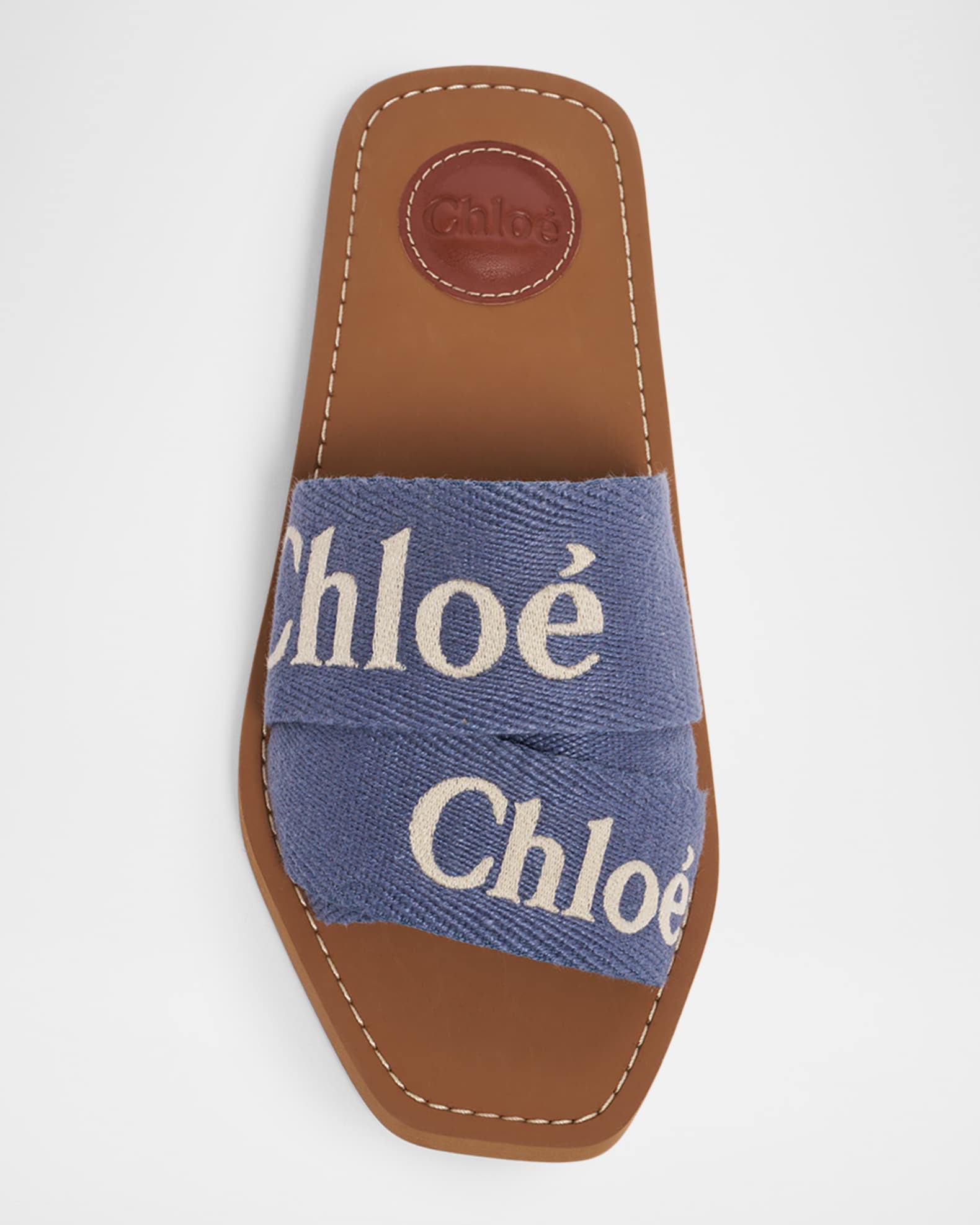 Chloe x High Summer Woody Embroidered Logo Flat Sandals | Neiman