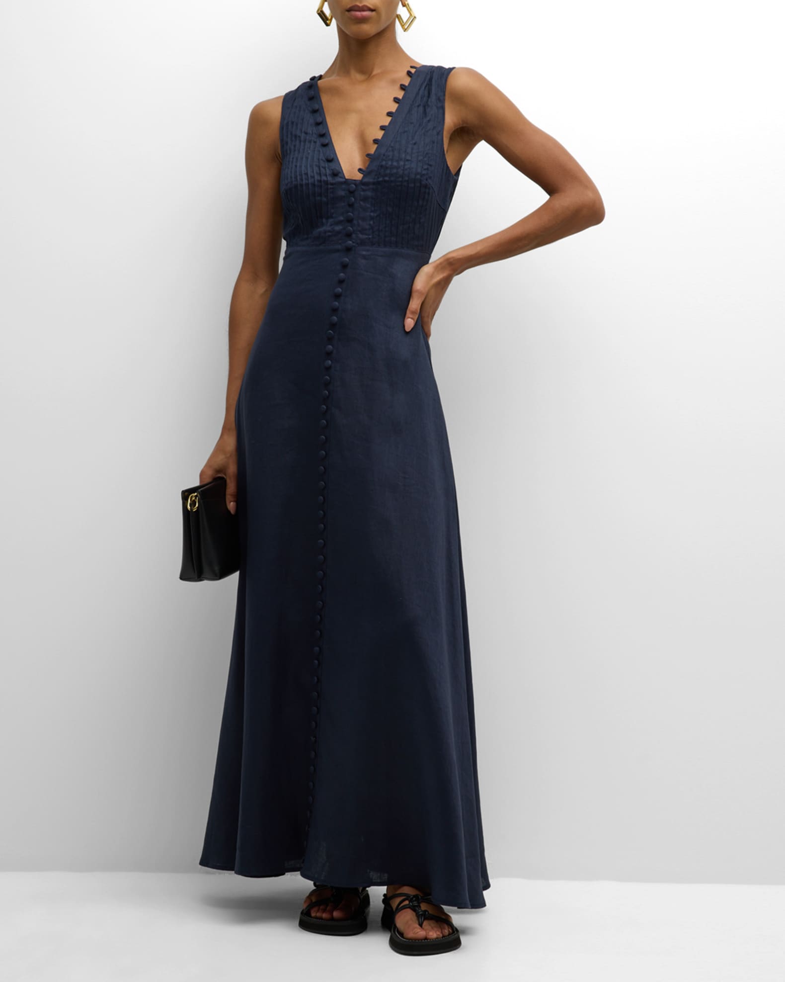 JOSLIN Grace Sleeveless Pintuck Linen Maxi Dress Neiman Marcus