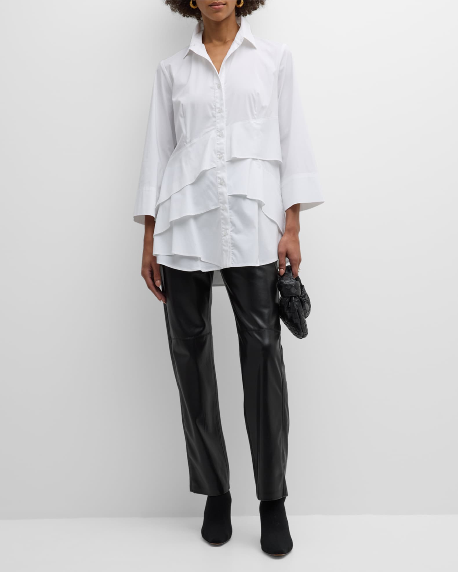 Jenna Button-Down Ruffle Poplin Top 1