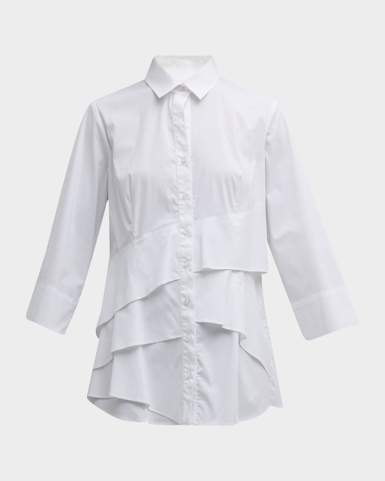 Jenna Button-Down Ruffle Poplin Top 0