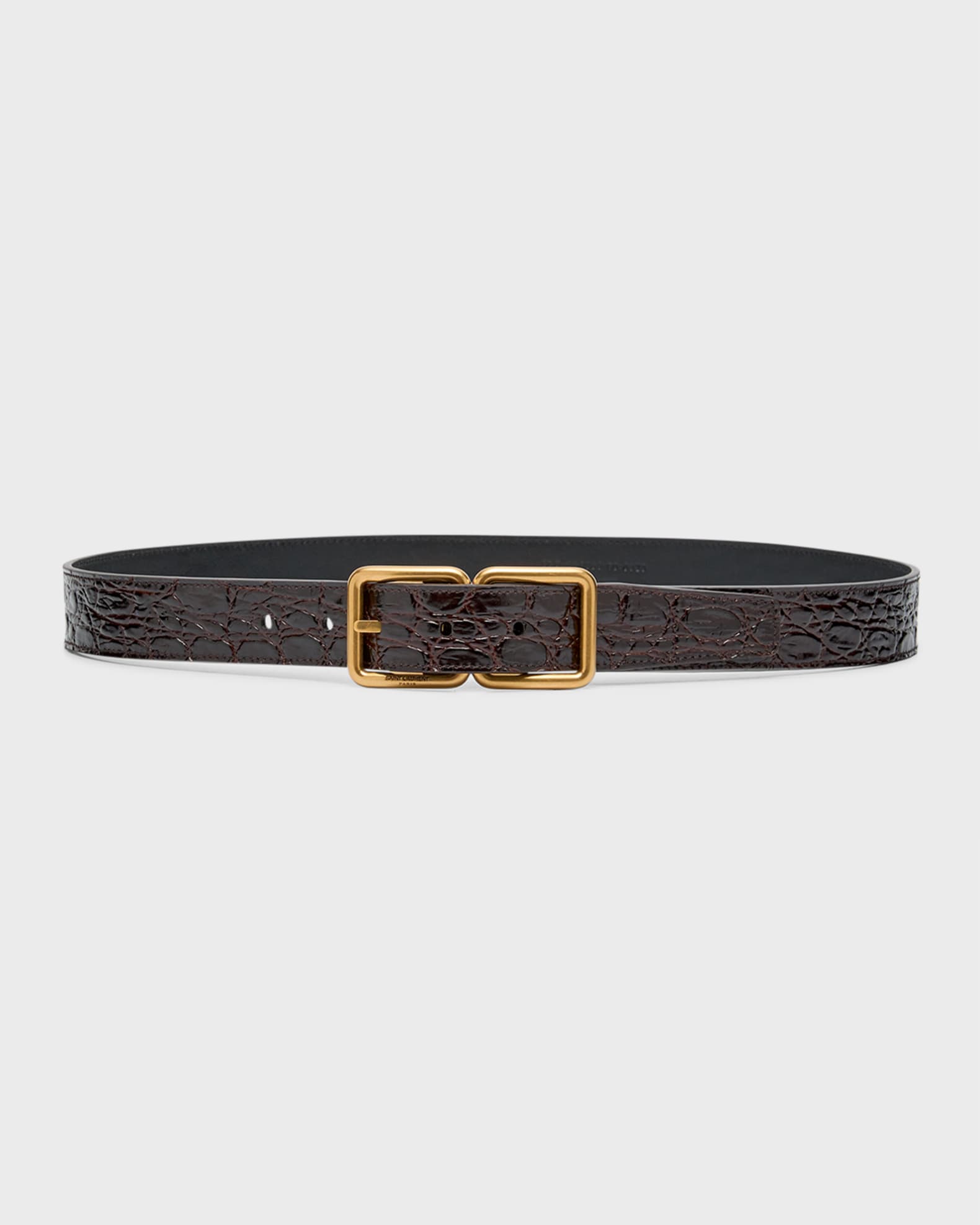 Saint Laurent croco embossed monogram belt - Black