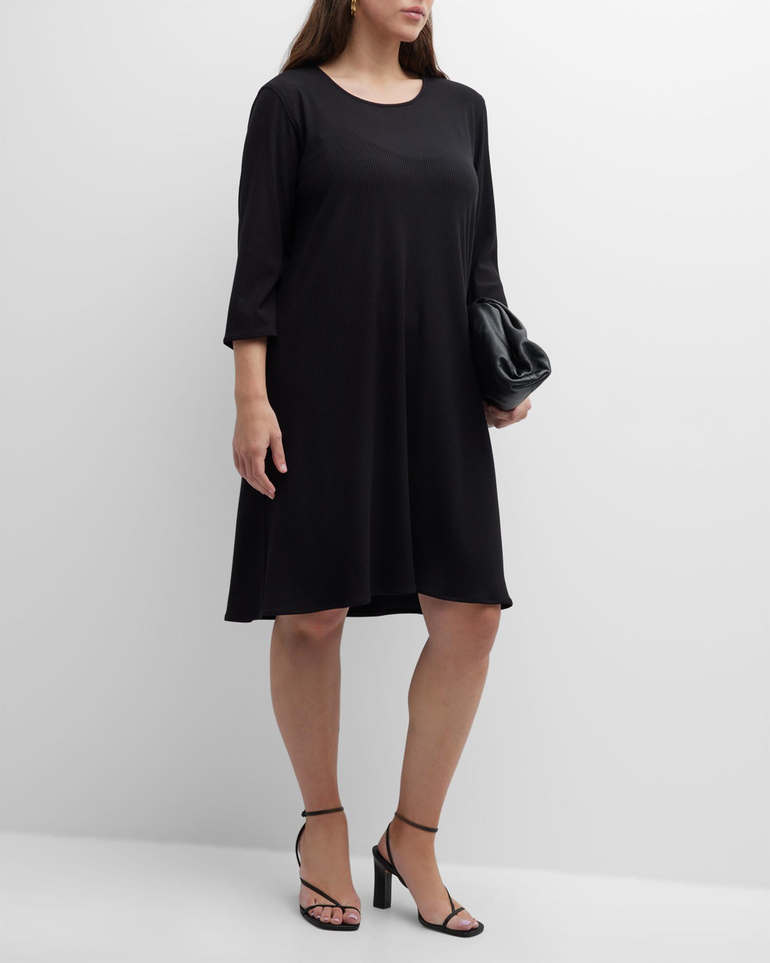 Caroline Rose Plus Plus Size Ribbed 3/4-Sleeve Midi Dress | Neiman Marcus
