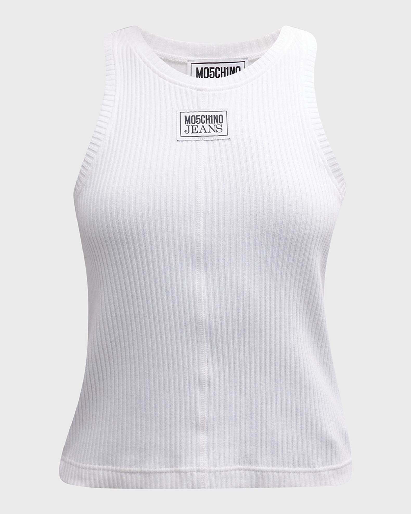 Moschino Jeans Signature Rib-Knit Logo Patch Tank Top | Neiman Marcus