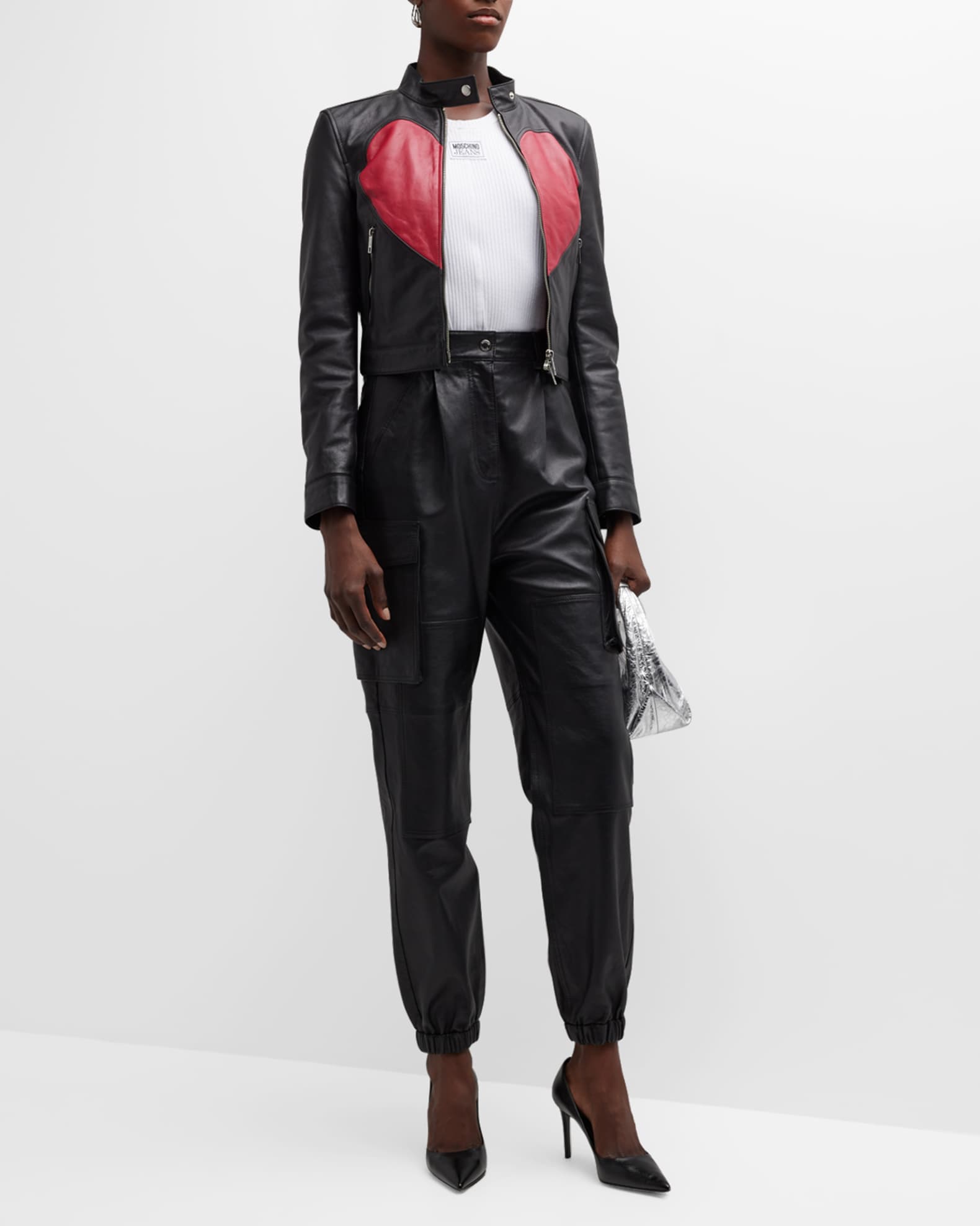 Moschino Jeans Heart Leather Jacket | Neiman Marcus