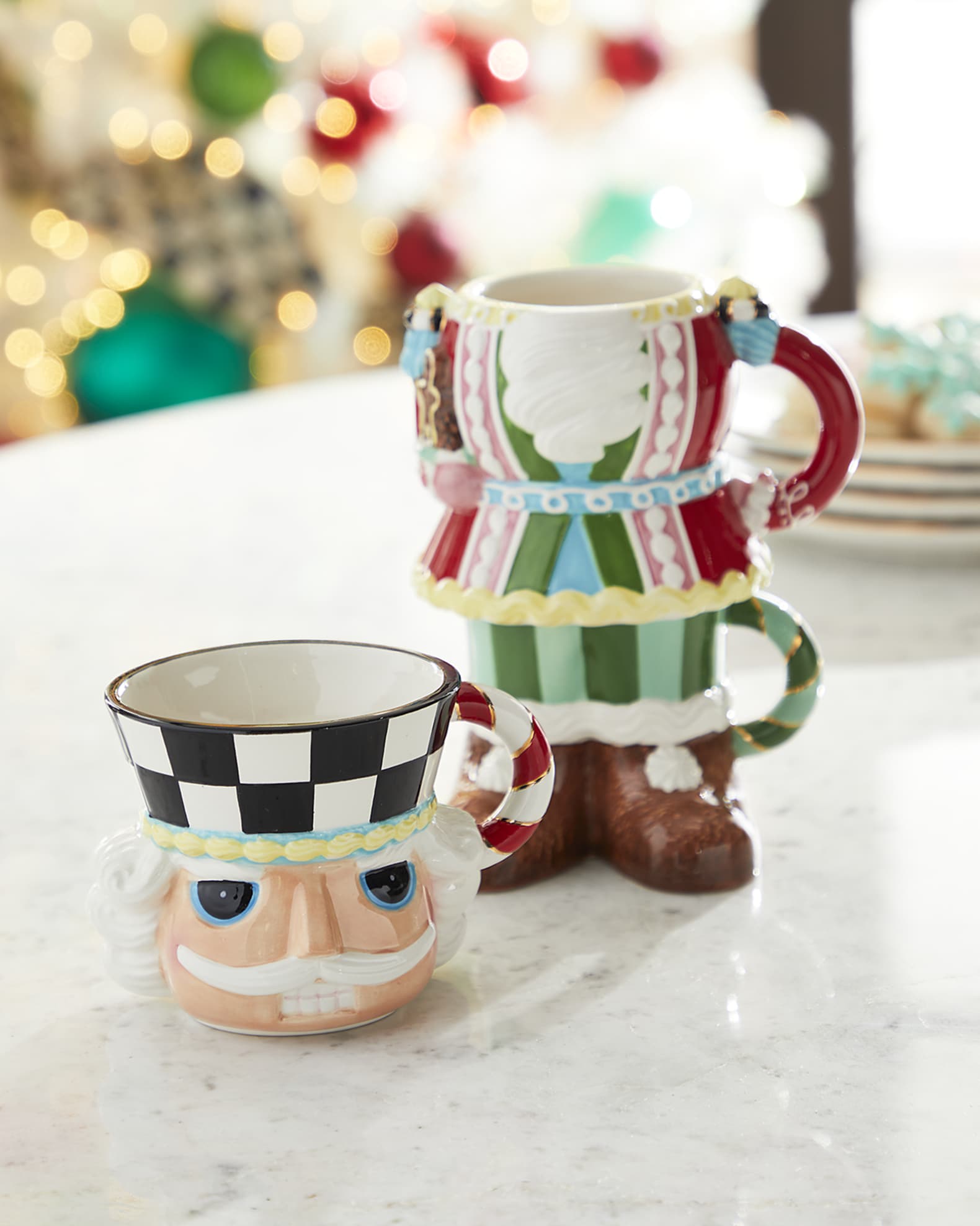 MacKenzieChilds Holiday Sweets Nutcracker Stacking Mugs, Set of 3