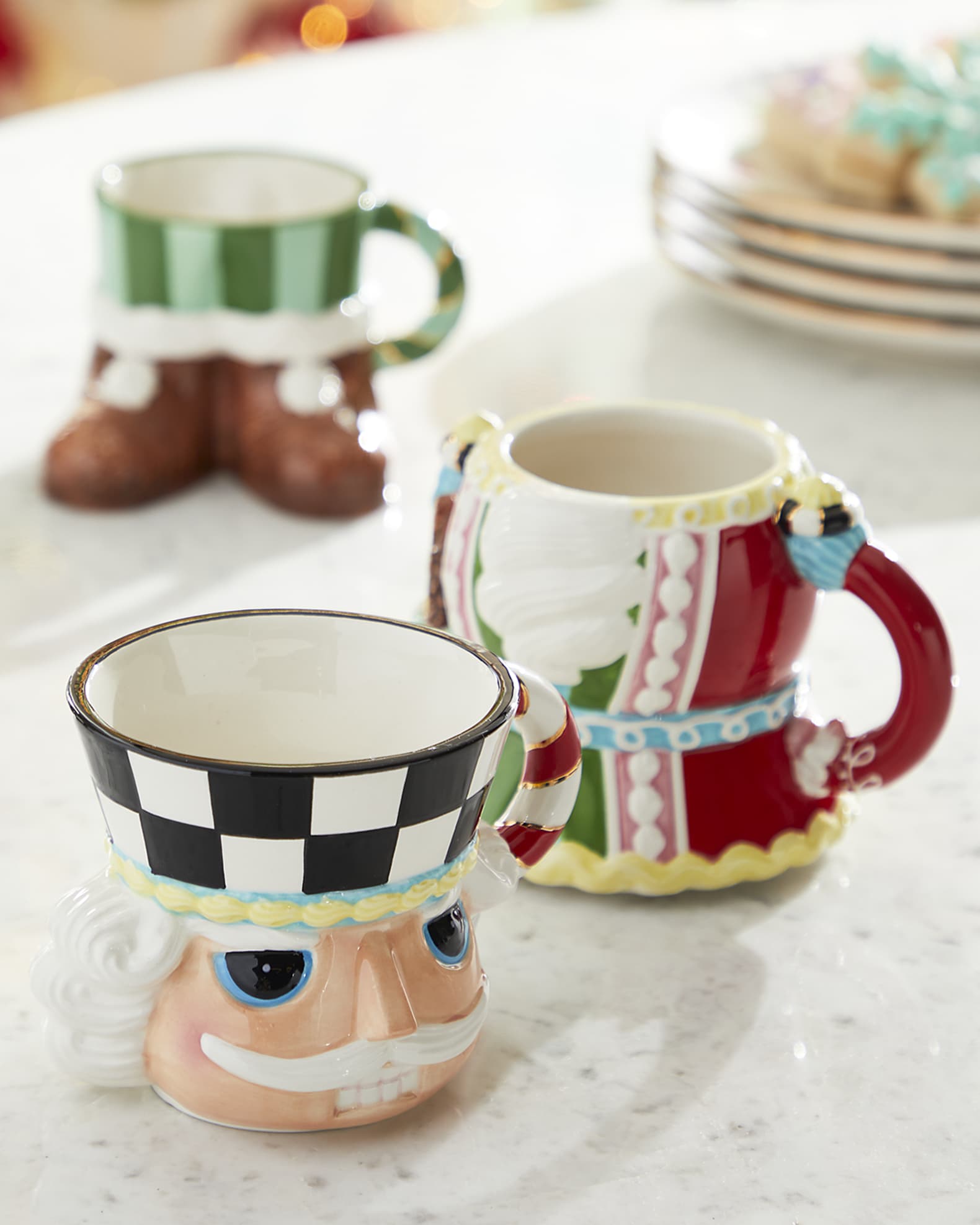 MacKenzieChilds Holiday Sweets Nutcracker Stacking Mugs, Set of 3