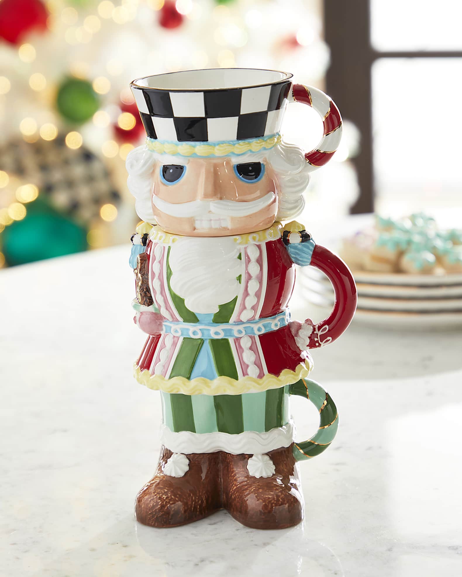MacKenzieChilds Holiday Sweets Nutcracker Stacking Mugs, Set of 3
