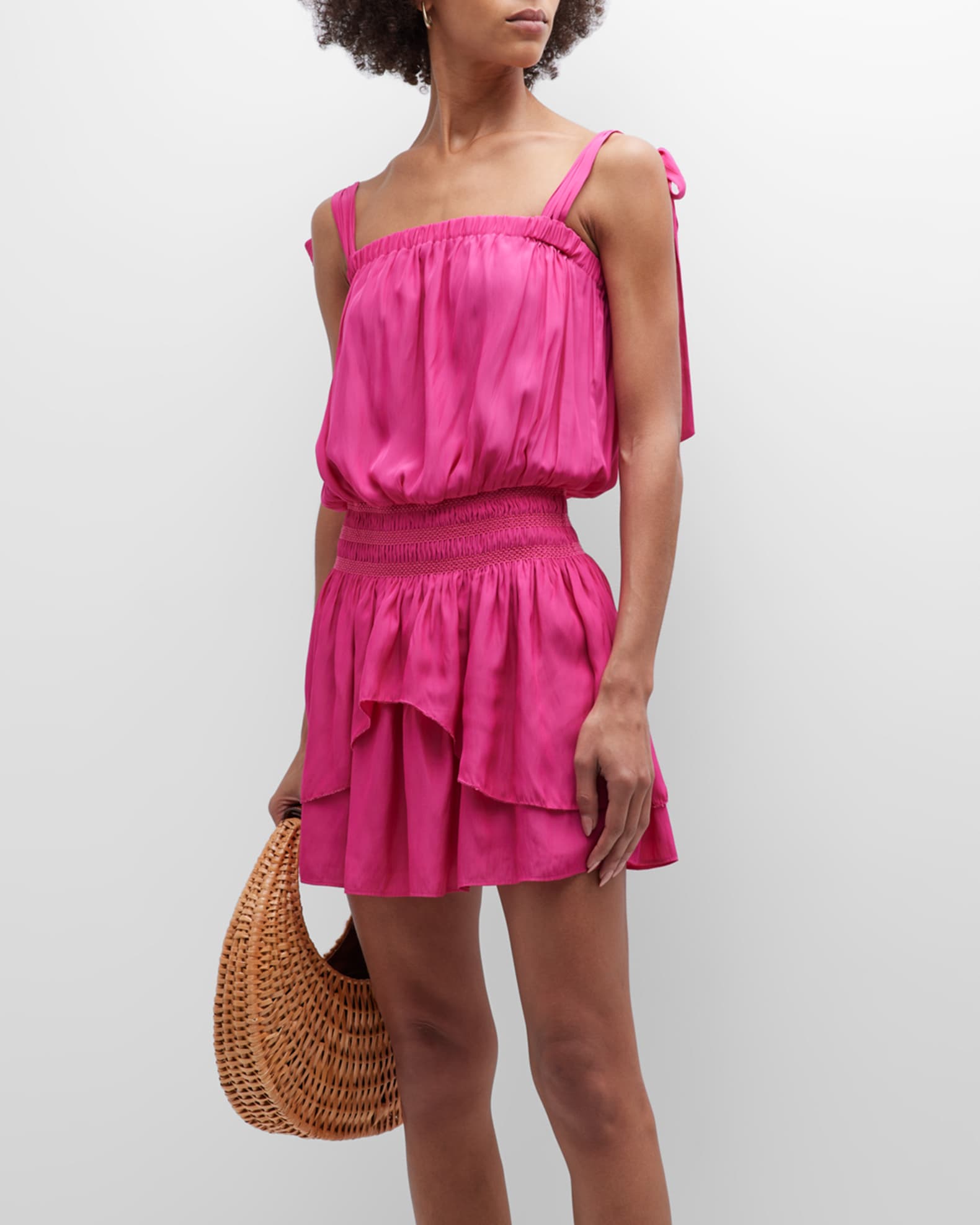Ramy Brook Kira Shoulder-Tie A-Line Mini Dress | Neiman Marcus