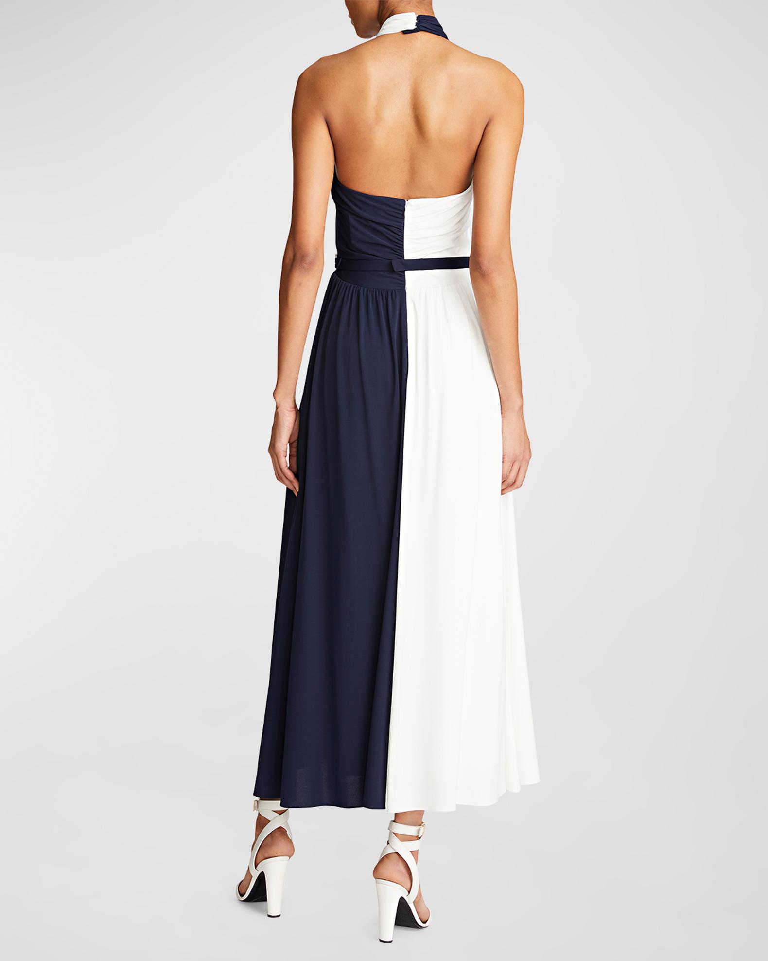 Halston Sondra Crossover Colorblock Halter Maxi Dress | Neiman Marcus