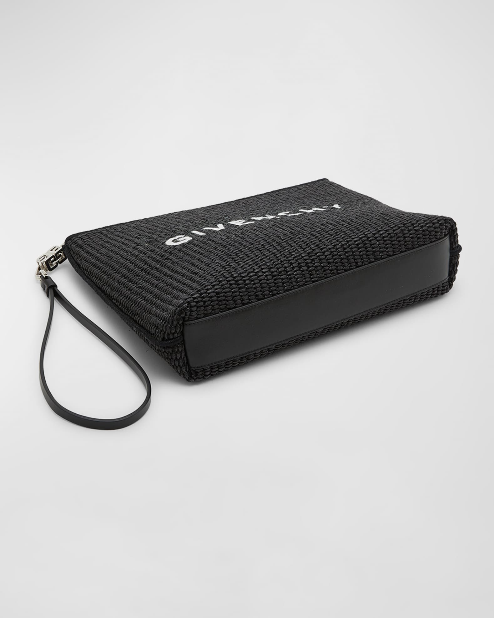 Travel Zip Top Pouch in Raffia with Wristlet 1