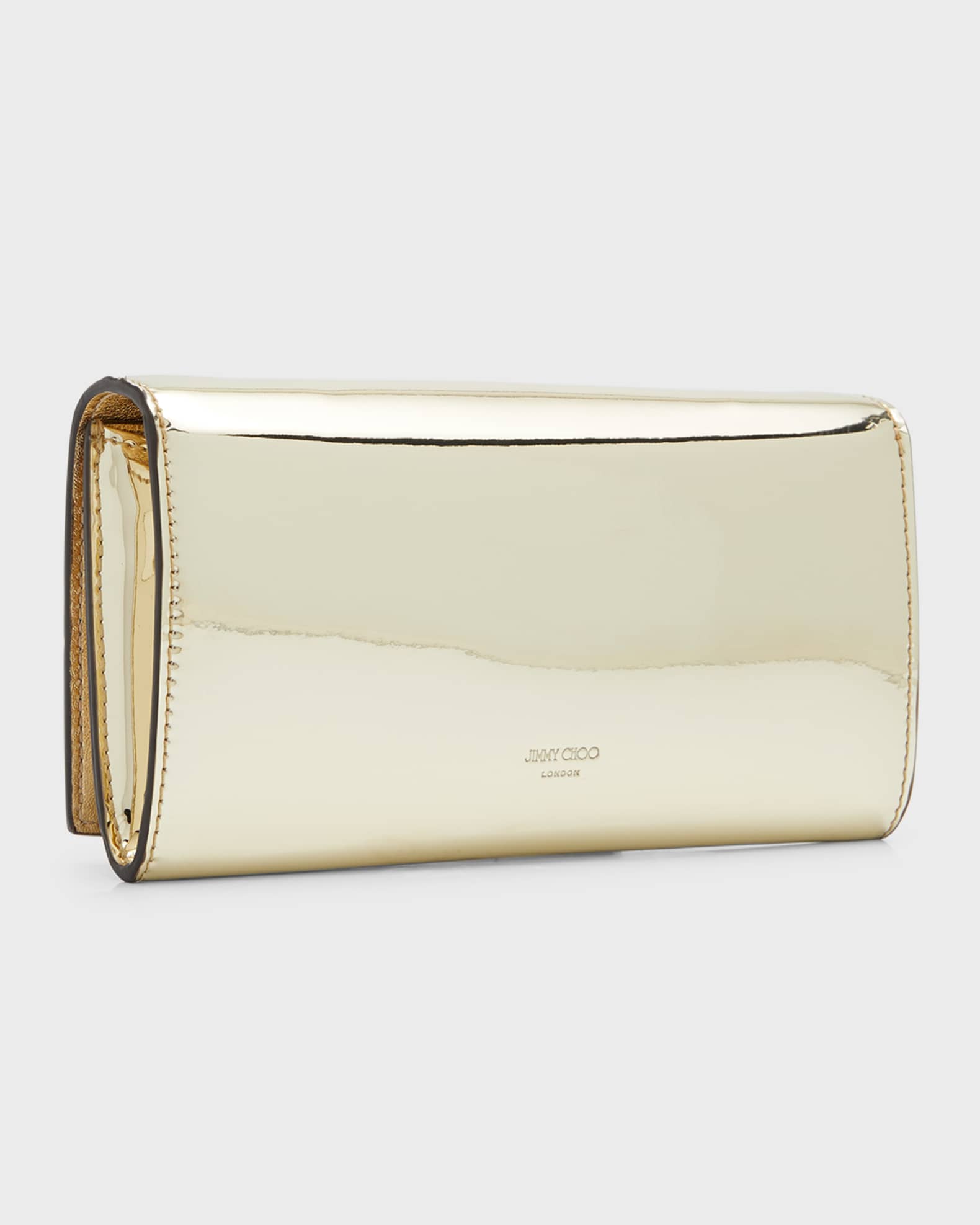 Jimmy Choo Varenne Metallic Patent Wallet with Chain Strap Gold