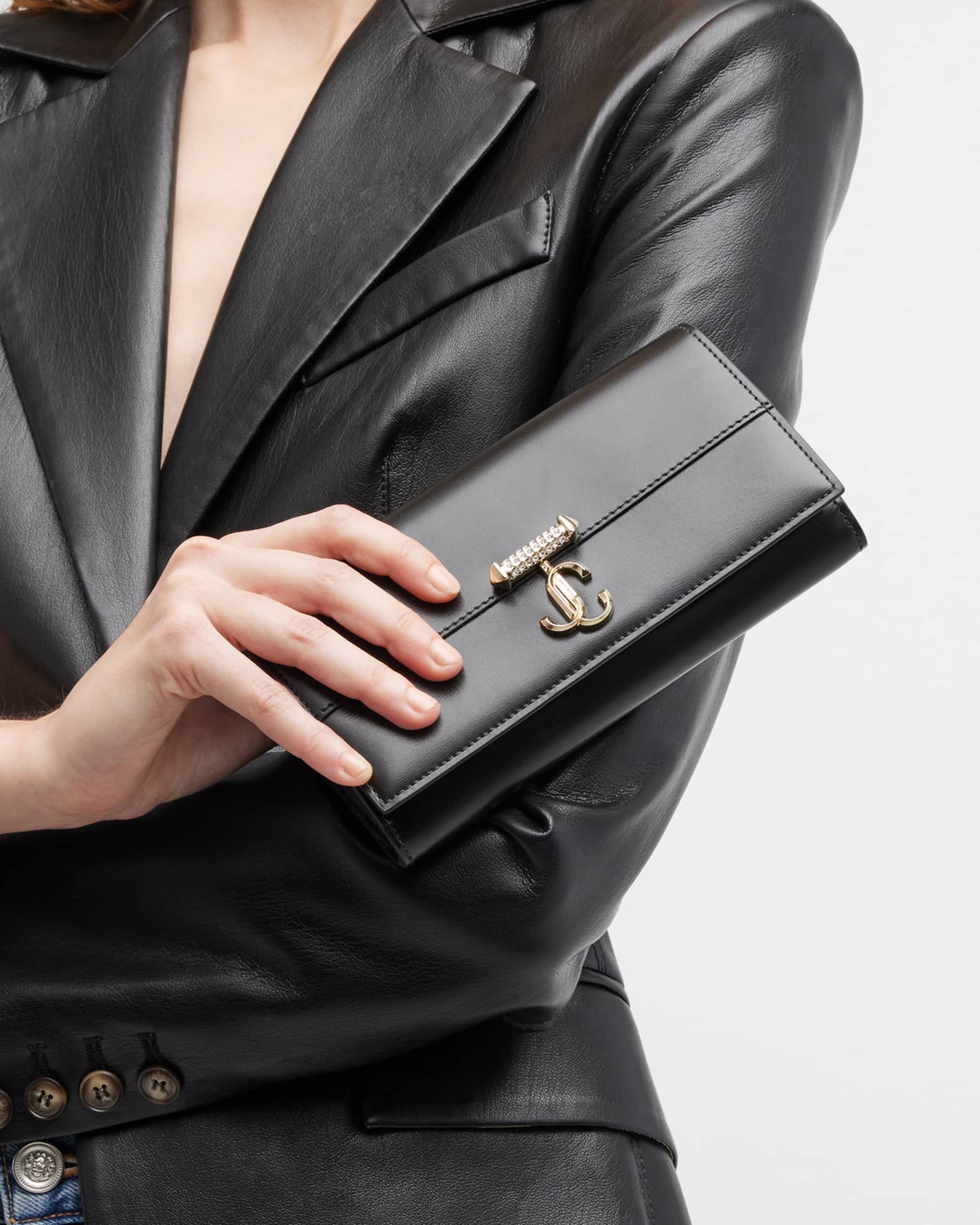 Jimmy Choo Varenne Leather Wallet with Embellished Strap