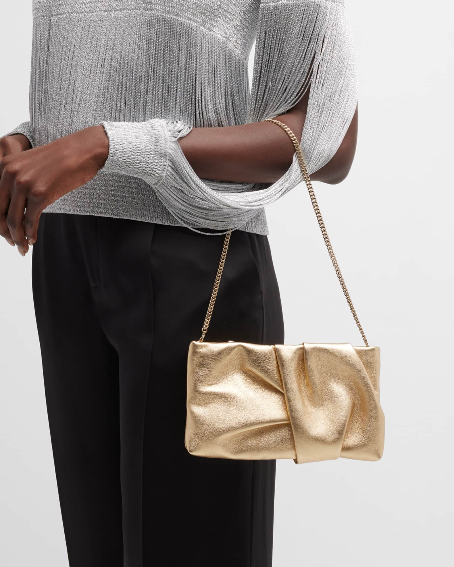 Jimmy Choo Bonny Ruched Metallic Leather Clutch Bag Neiman Marcus