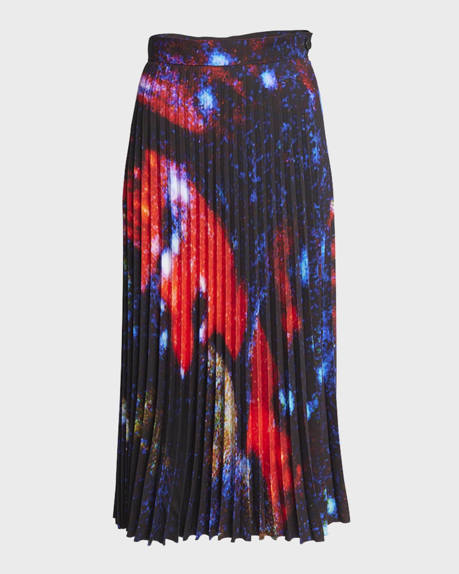 Space Print Pleated Midi Skirt
