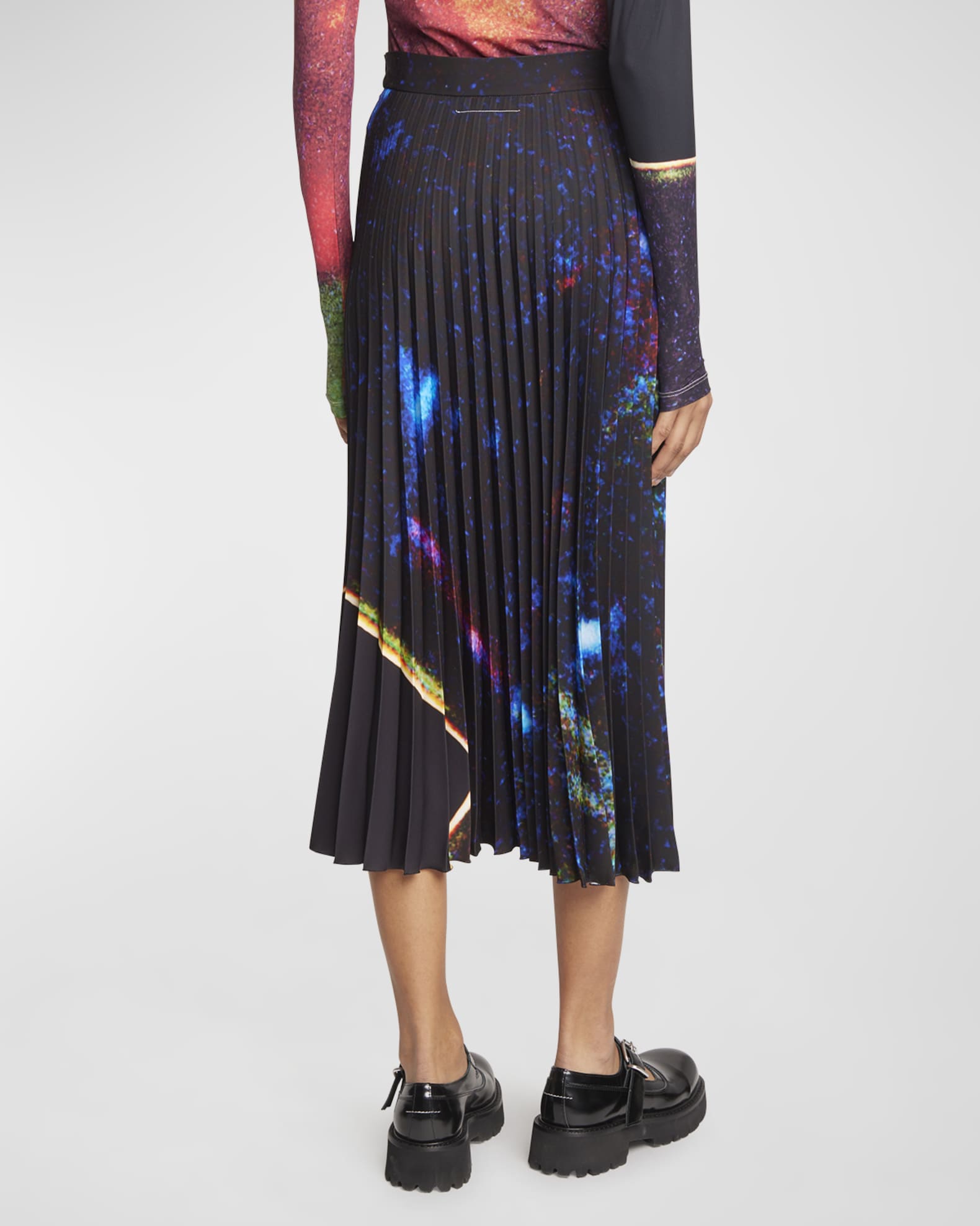 MM6 Maison Margiela Space Print Pleated Midi Skirt | Neiman Marcus