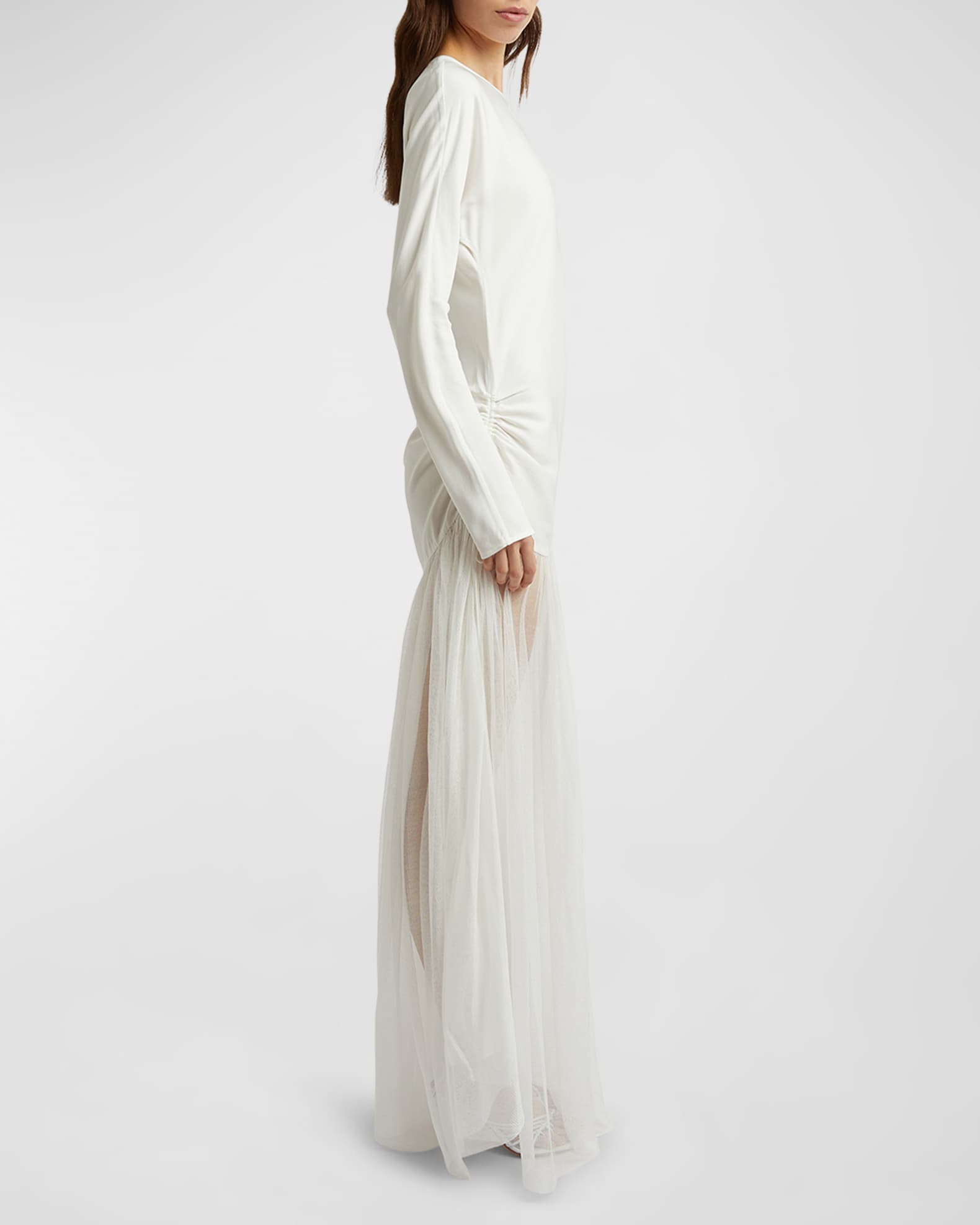 Christopher Esber Semblance Ruched Tulle Long-Sleeve Maxi Dress ...