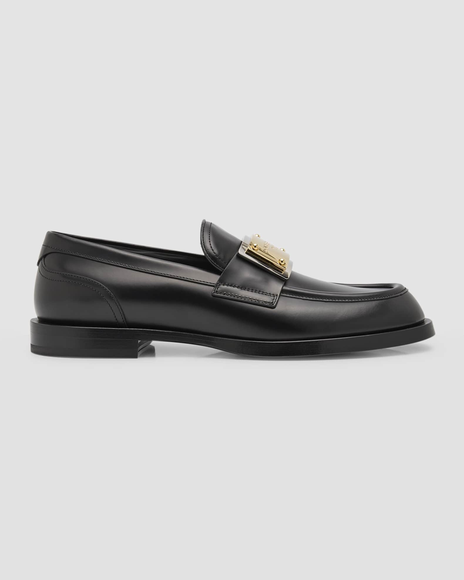 Dolce&Gabbana Men's Sartorial Metal Plaque Loafers | Neiman Marcus