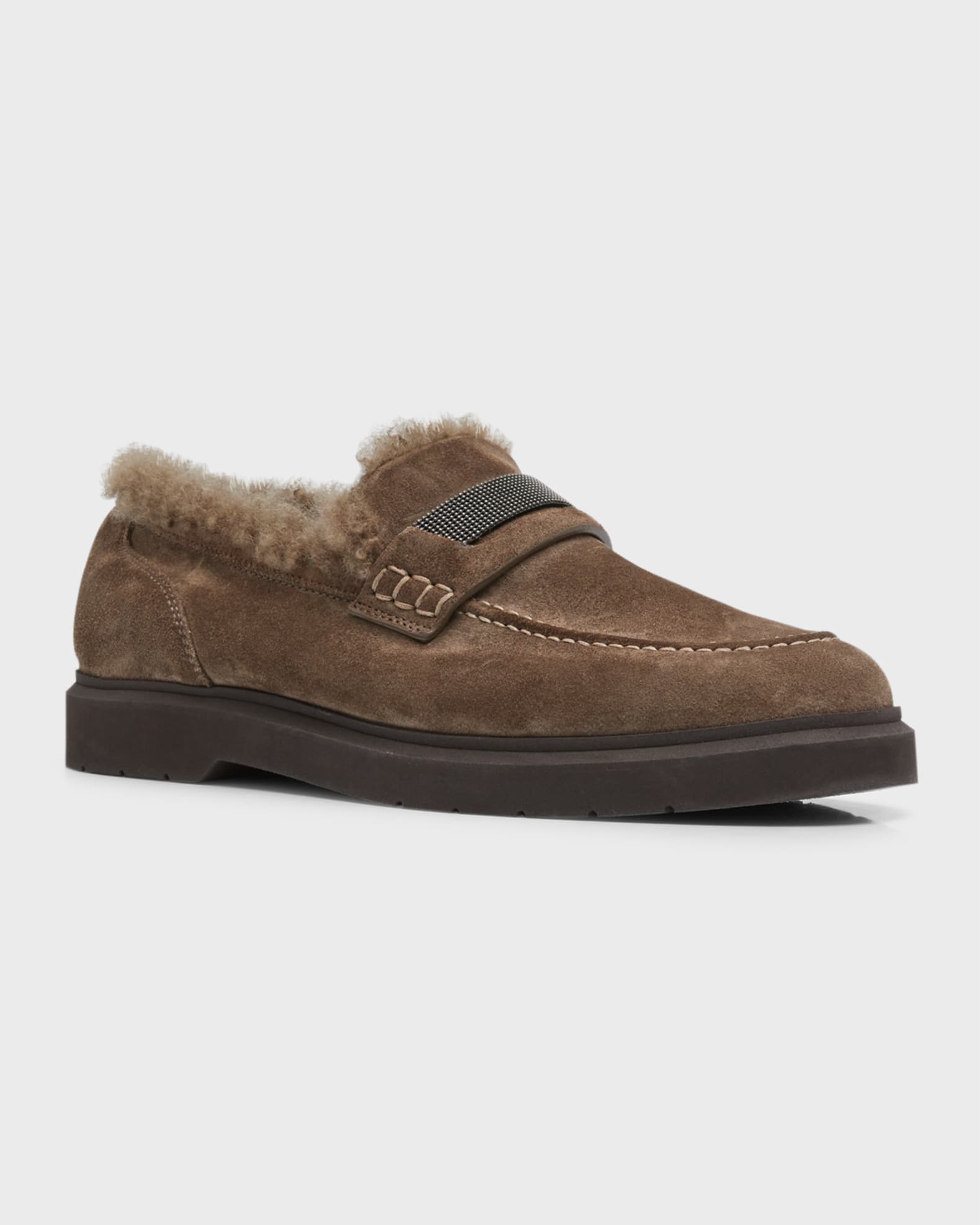 Suede Shearling Penny Loafers 1