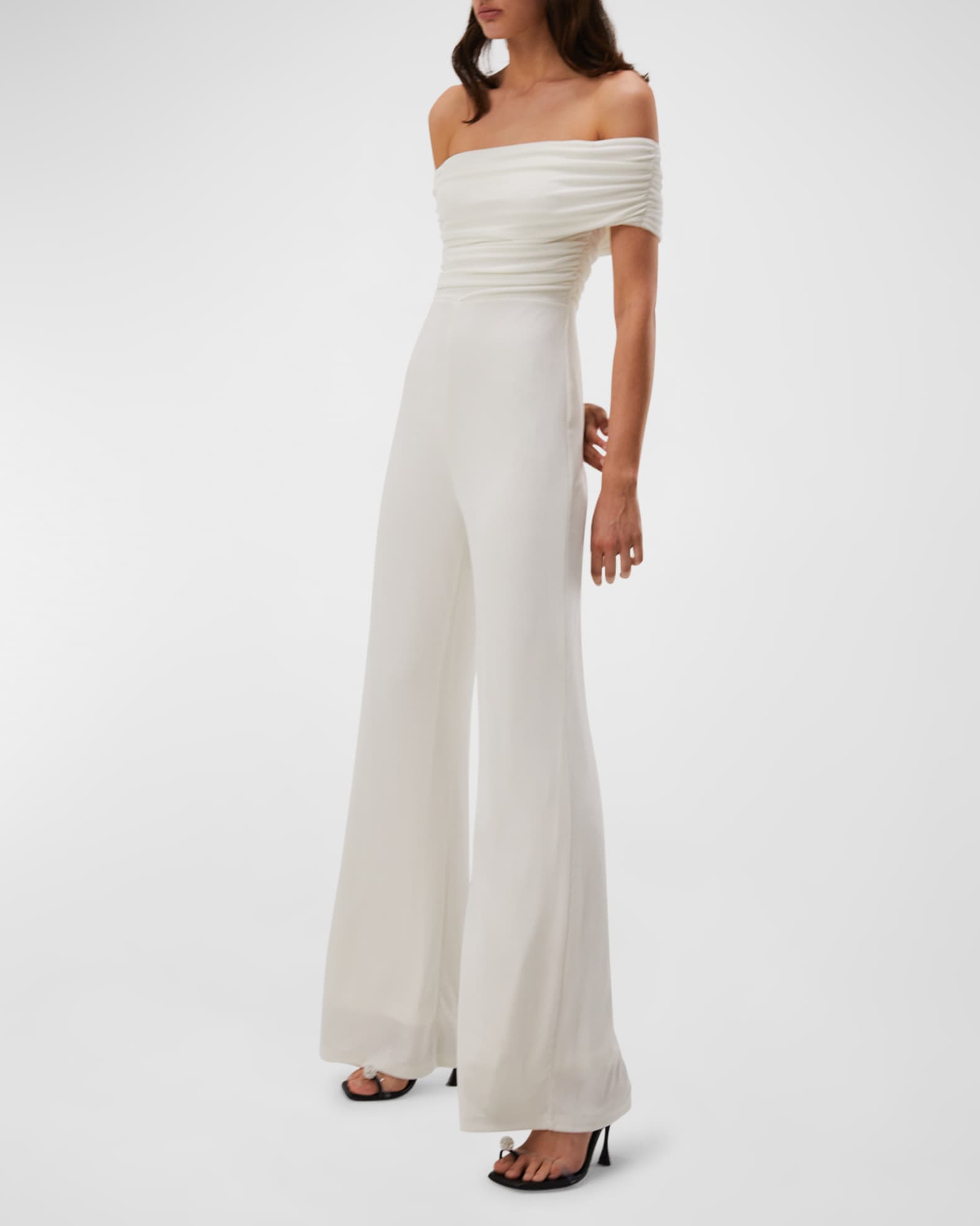 Misha Deacon Ruched Off-Shoulder Jersey Jumpsuit | Neiman Marcus