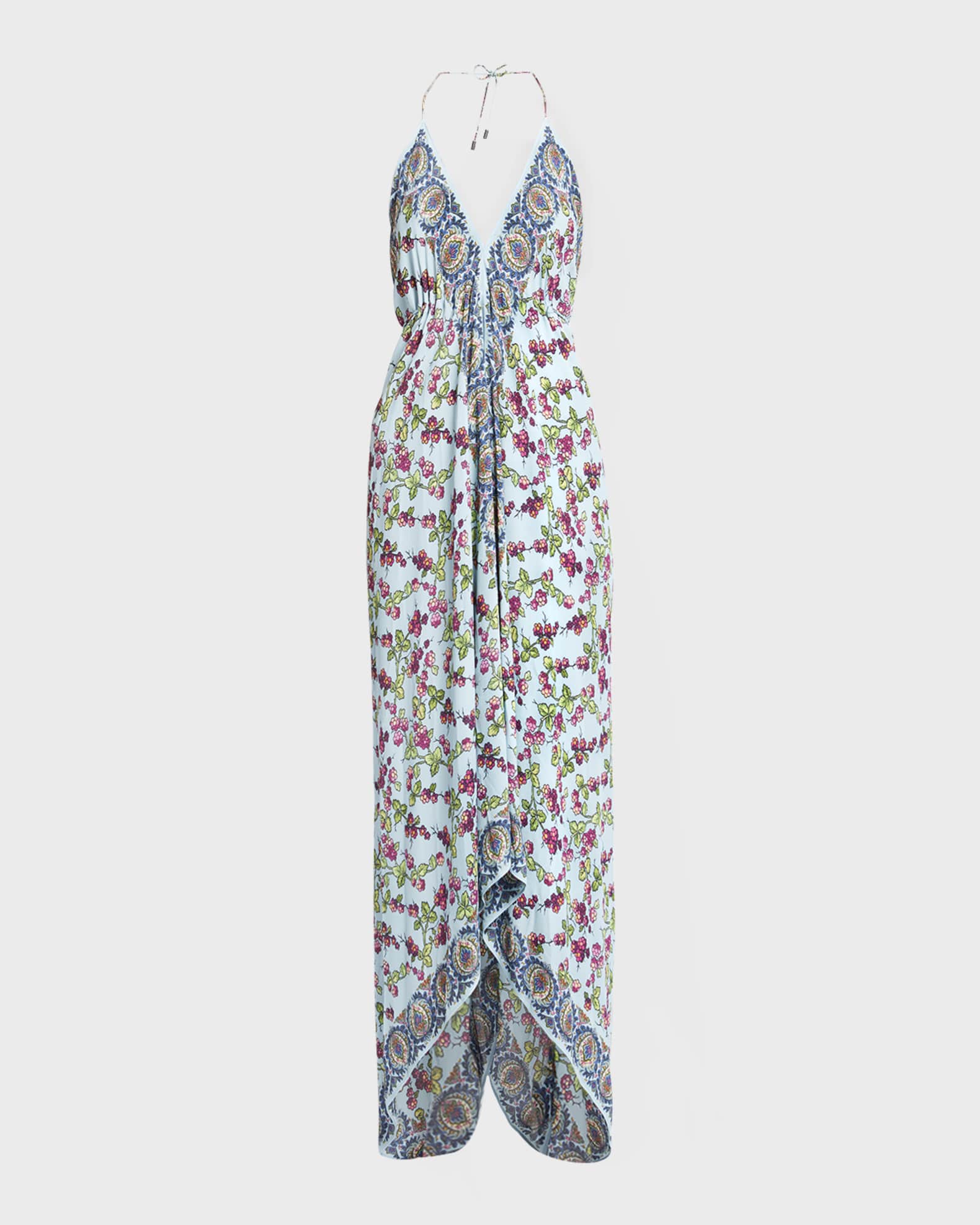Etro Berry-Print Handkerchief Halter Maxi Dress | Neiman Marcus