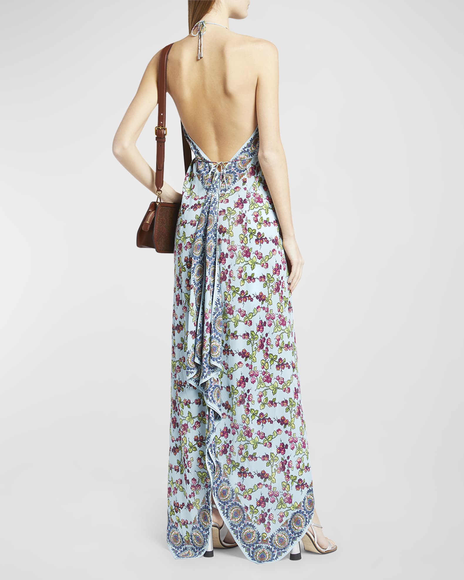 Etro Berry-Print Handkerchief Halter Maxi Dress | Neiman Marcus