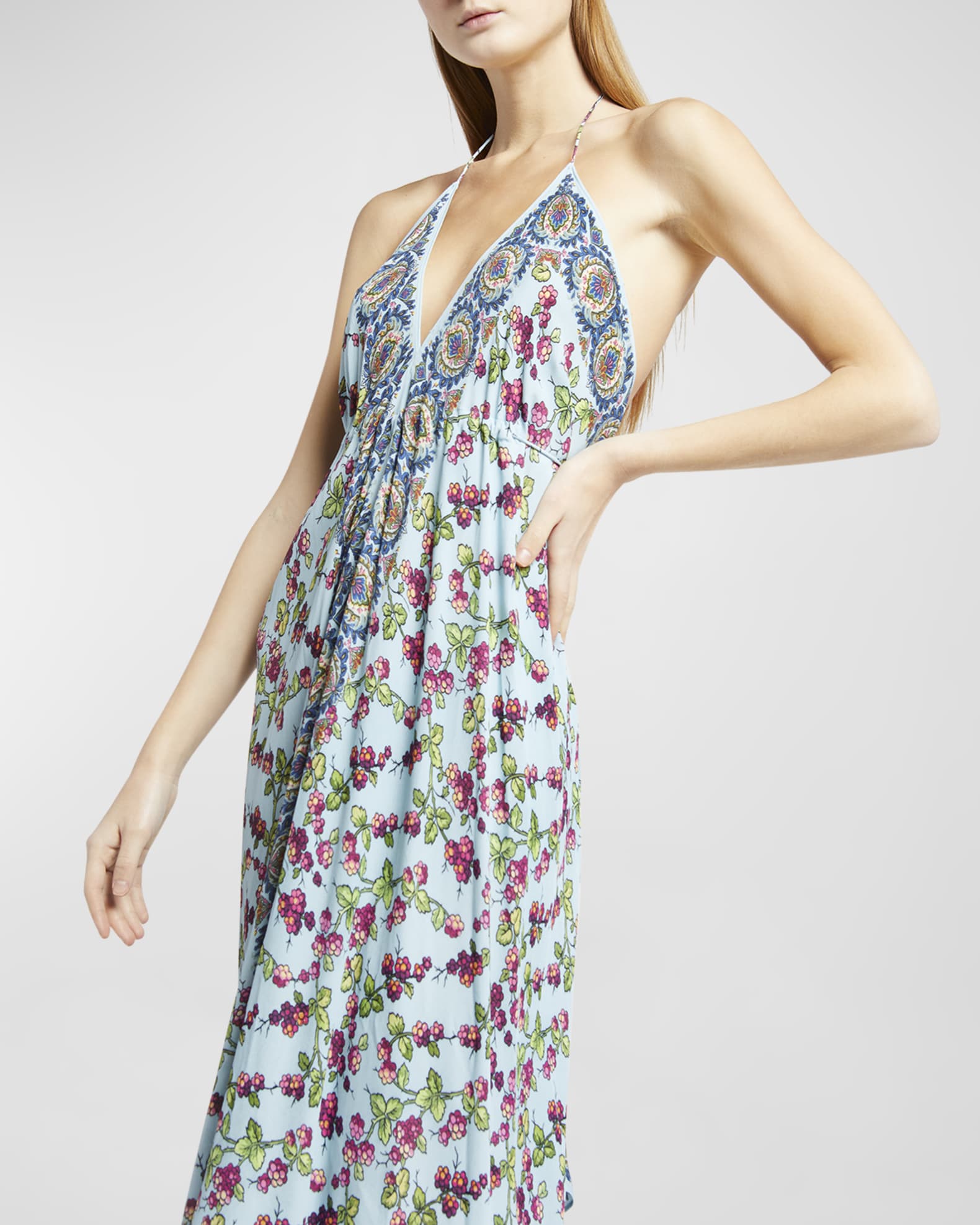 Etro Berry-Print Handkerchief Halter Maxi Dress | Neiman Marcus