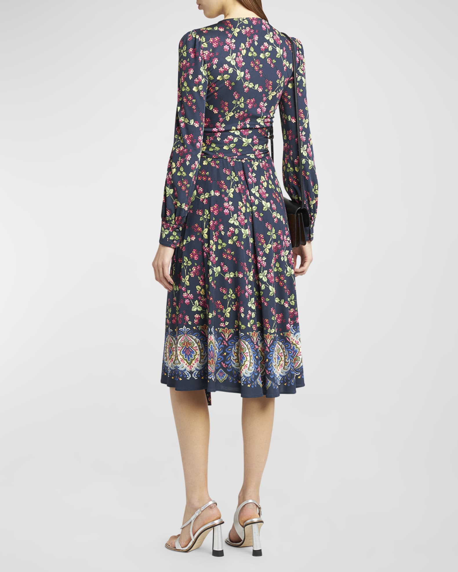 Etro Berry-Print Long-Sleeve Jersey Midi Wrap Dress | Neiman Marcus