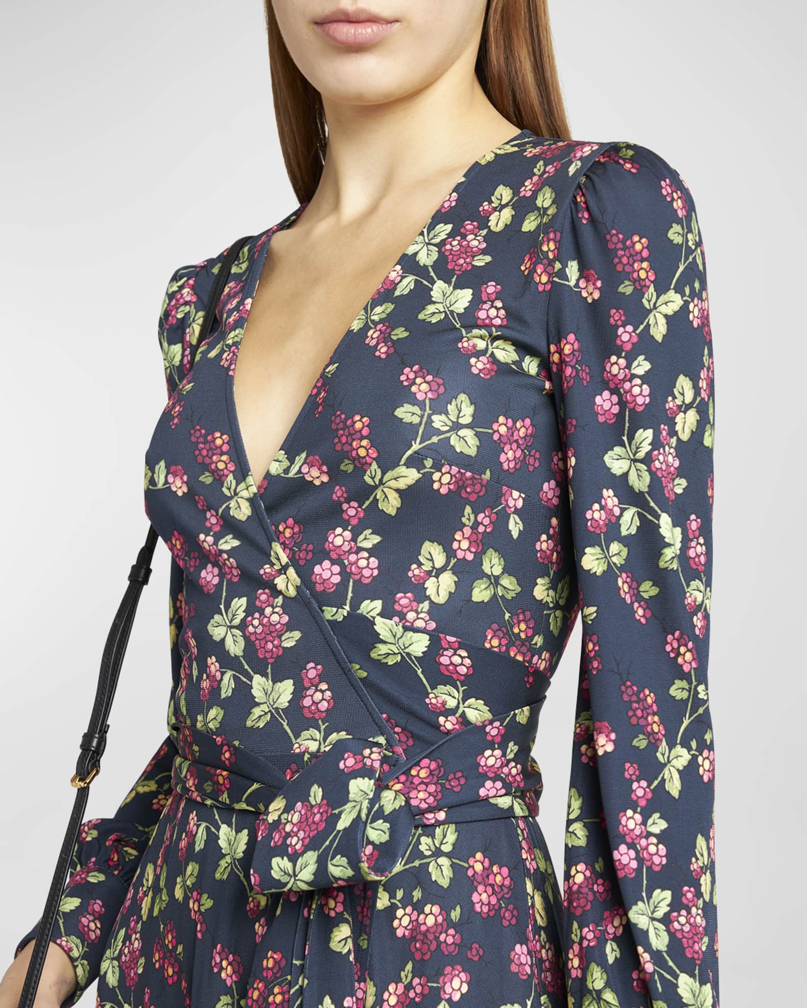 Etro Berry-Print Long-Sleeve Jersey Midi Wrap Dress | Neiman Marcus