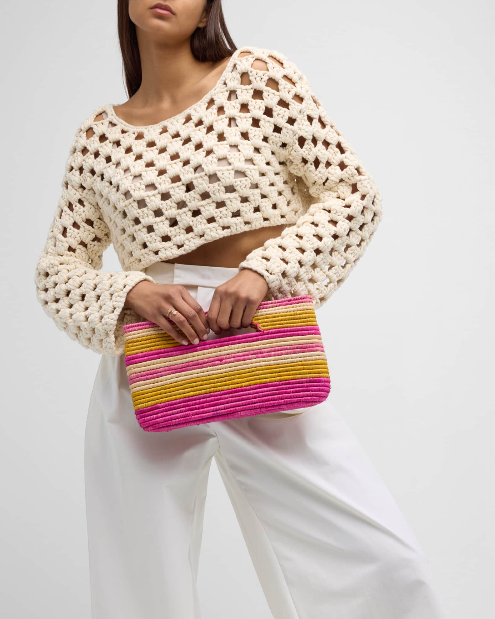 BTB Los Angeles Selah Multicolor Raffia Clutch Bag | Neiman Marcus
