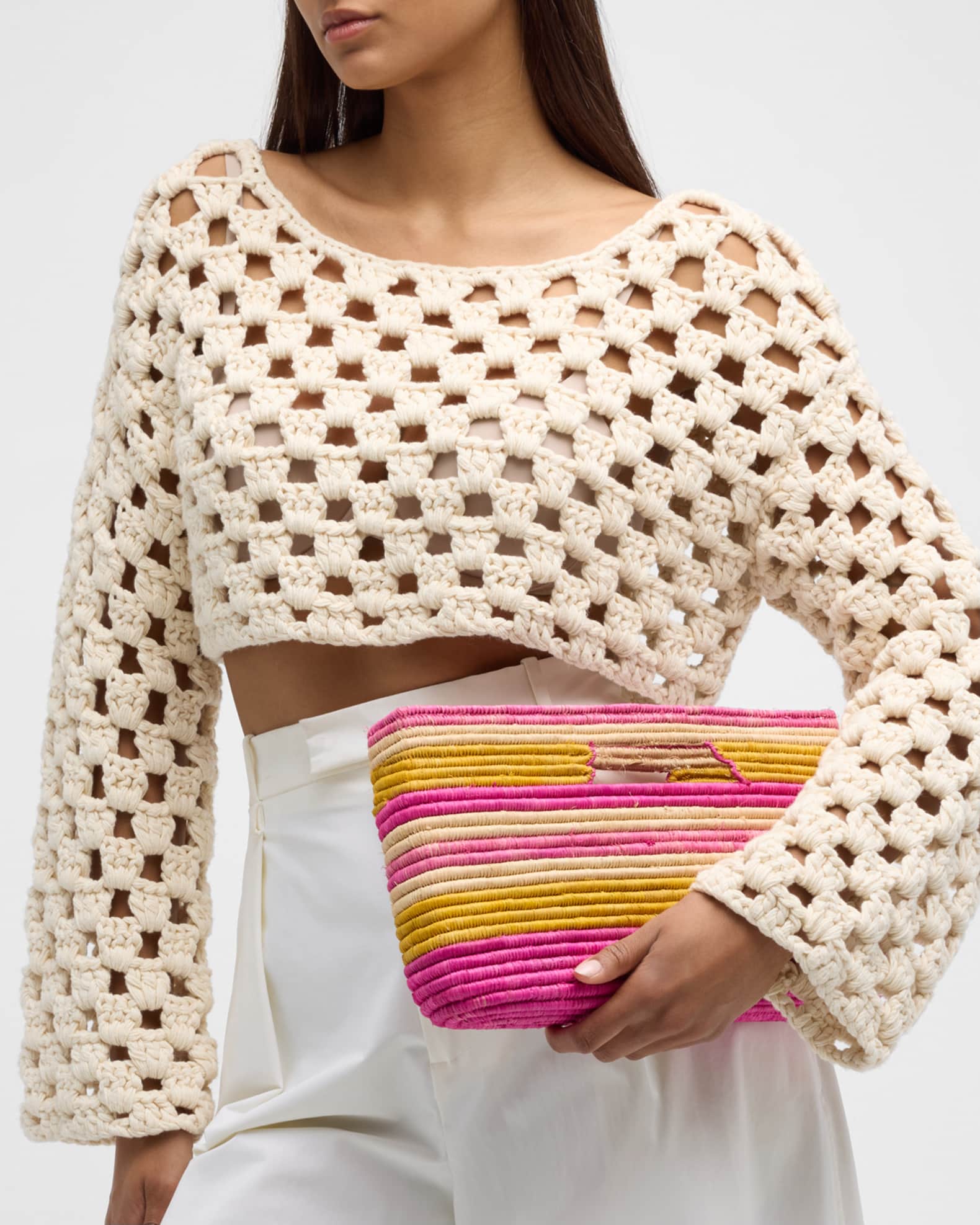 BTB Los Angeles Selah Multicolor Raffia Clutch Bag | Neiman Marcus