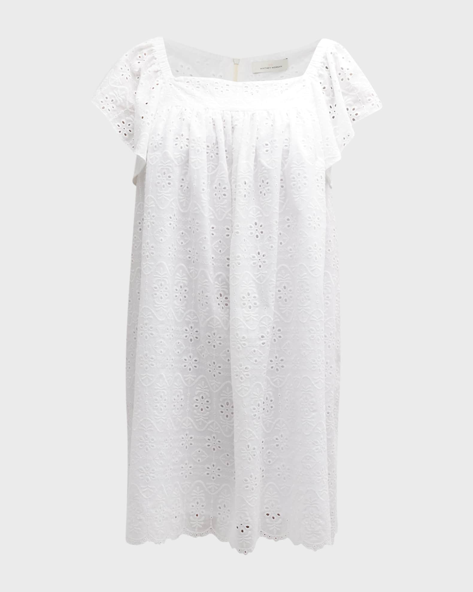 Whitney Morgan Plus Size Flutter-Sleeve Eyelet Midi Dress | Neiman Marcus
