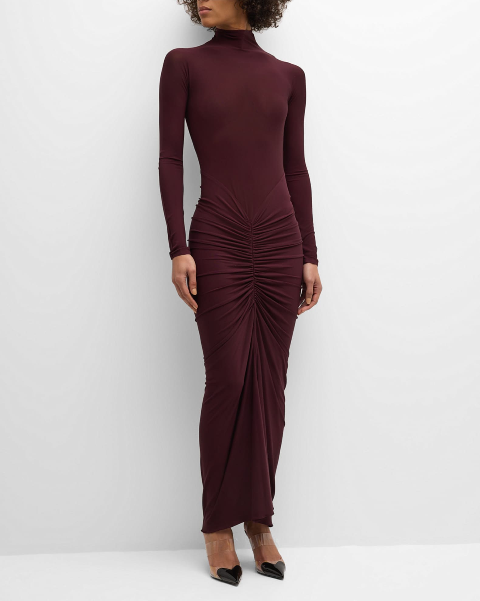 ruched mock neck dress